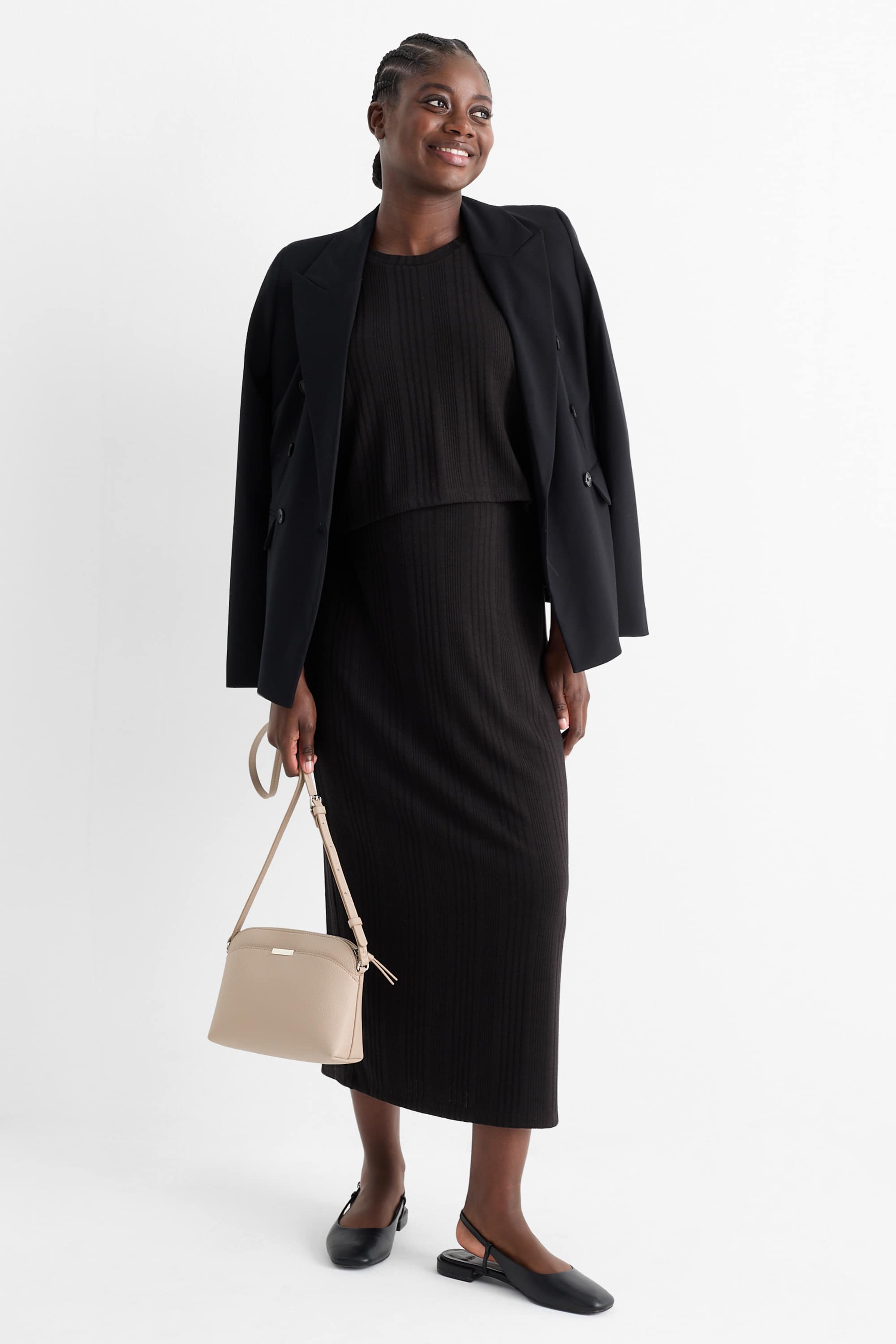 Set - cropped maternity long sleeve top and skirt - 2 piece black