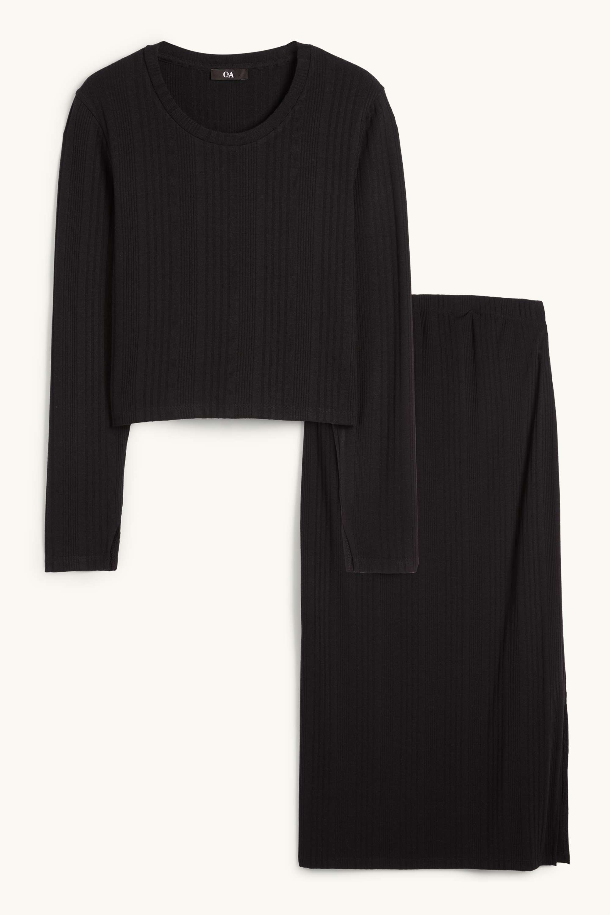 Set - cropped maternity long sleeve top and skirt - 2 piece black
