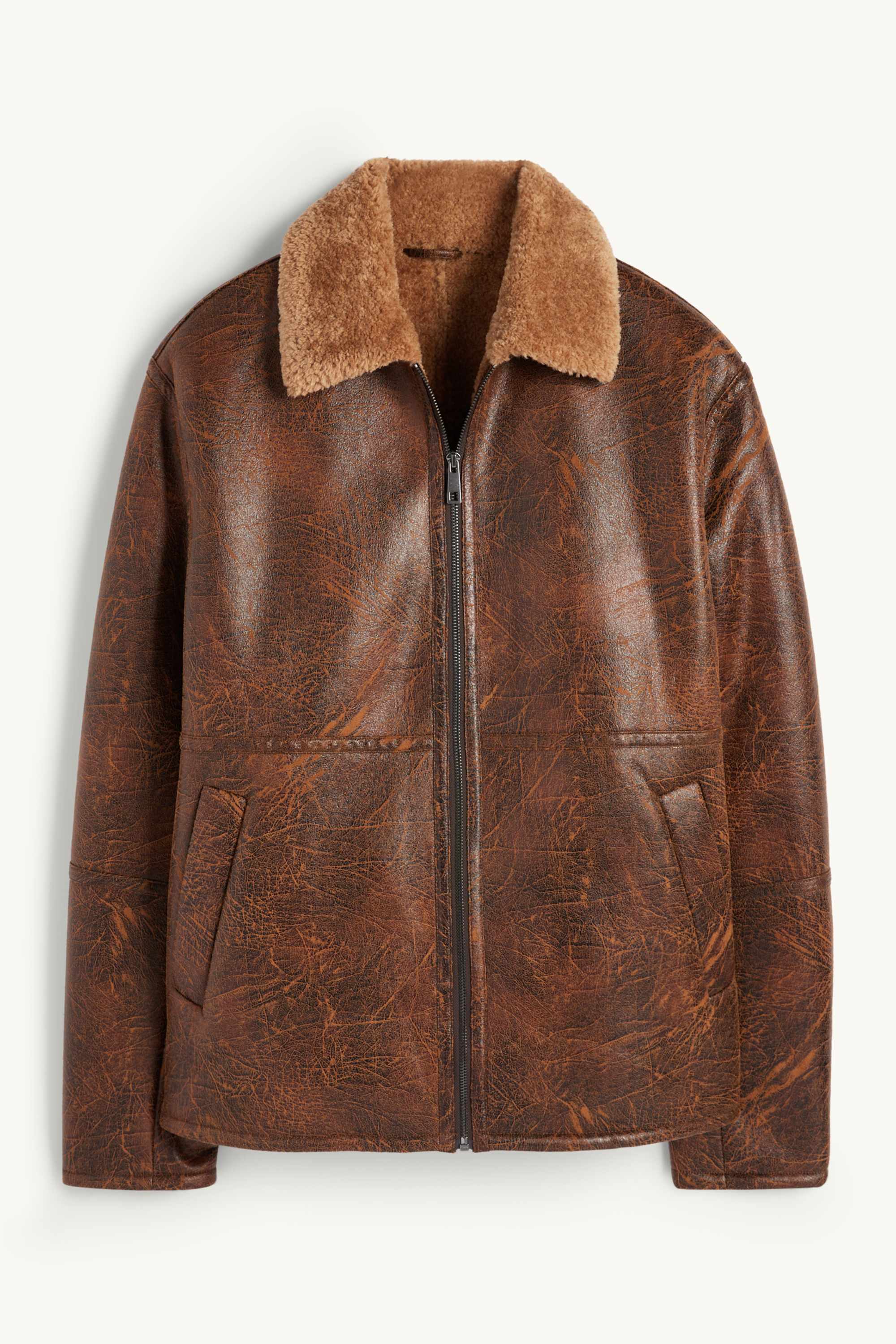 Faux shearling jacket - faux leather brown