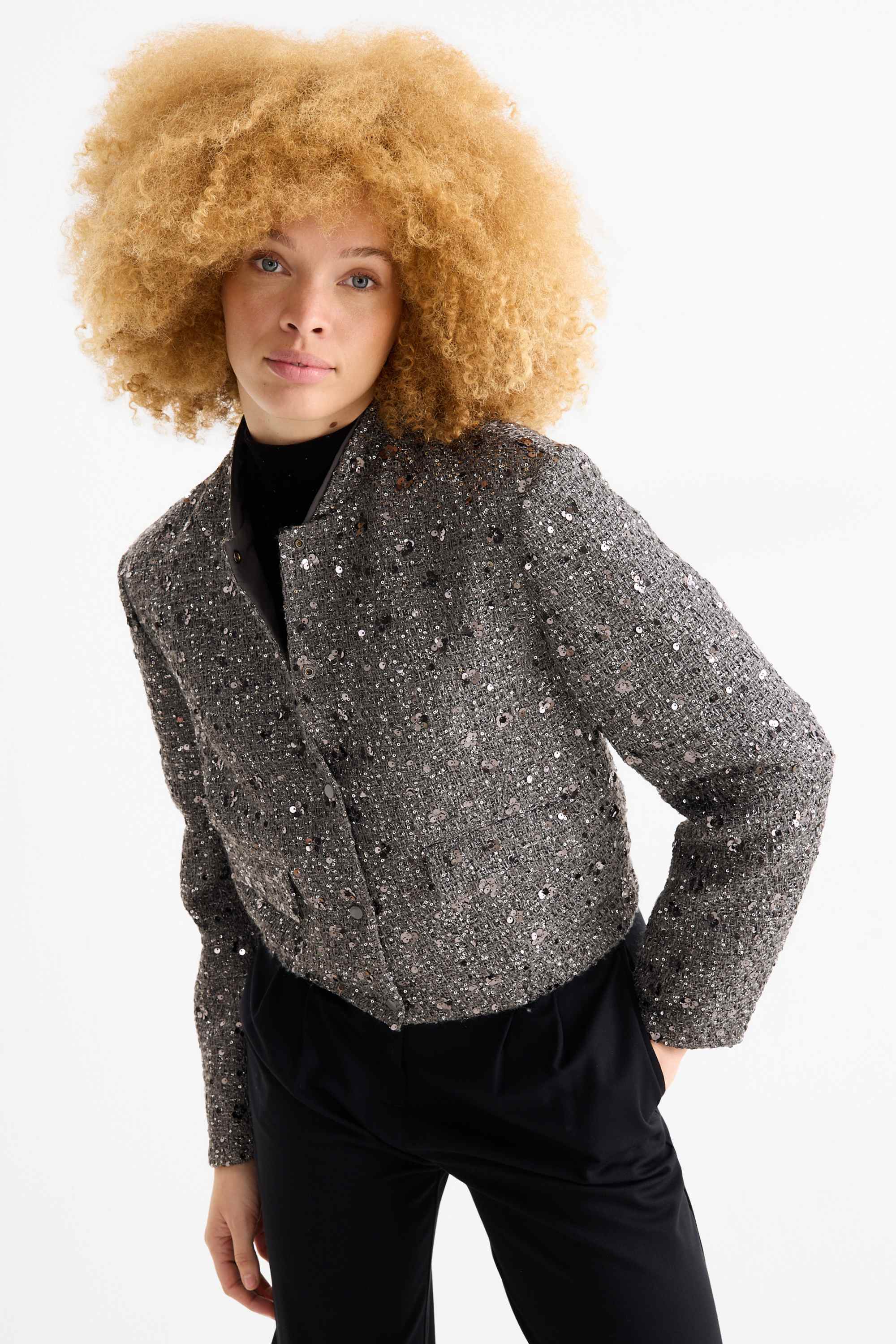 Bouclé blazer - regular fit - shiny silver