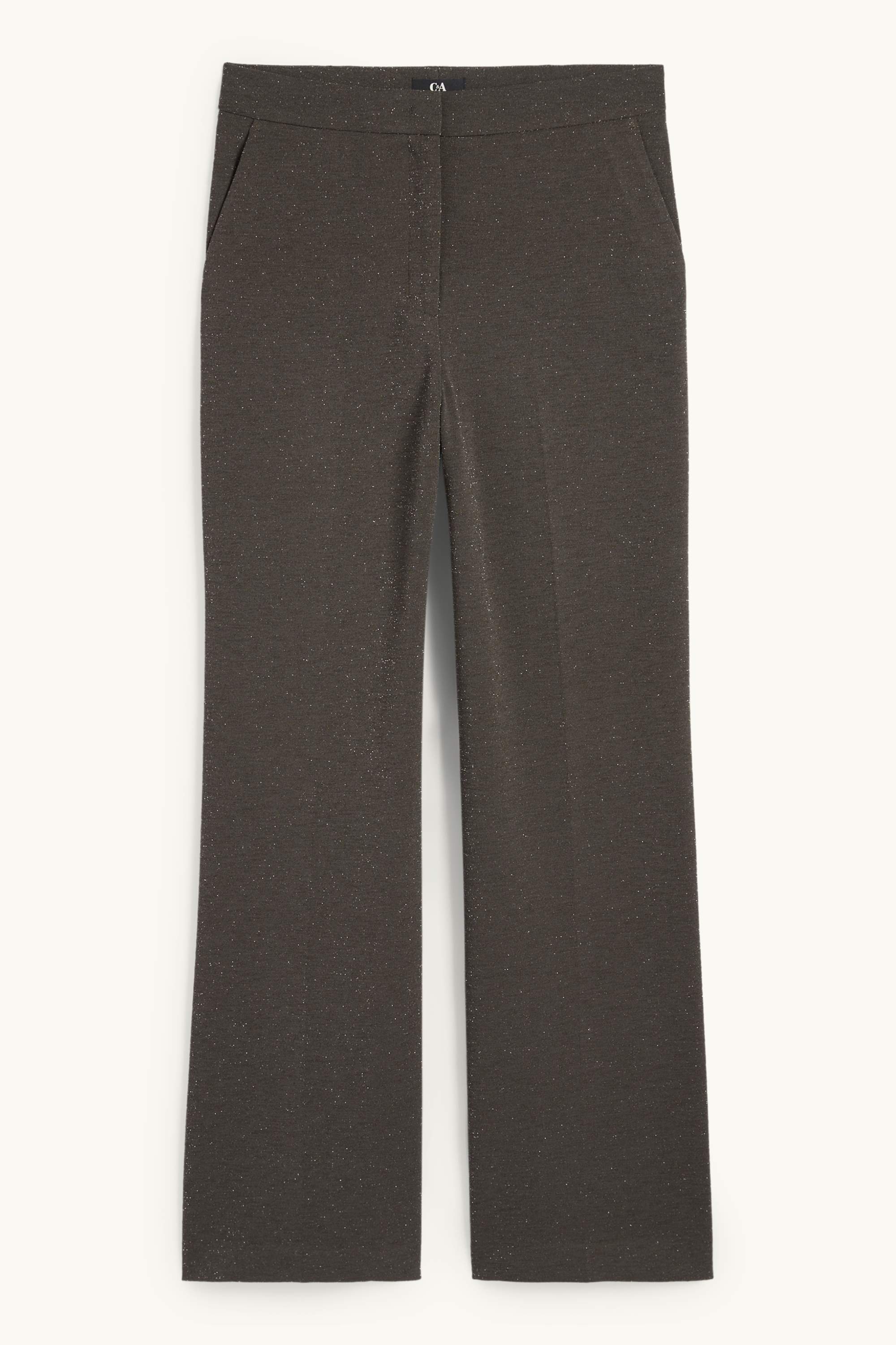 Trousers - high waist - wide leg - shiny dark gray