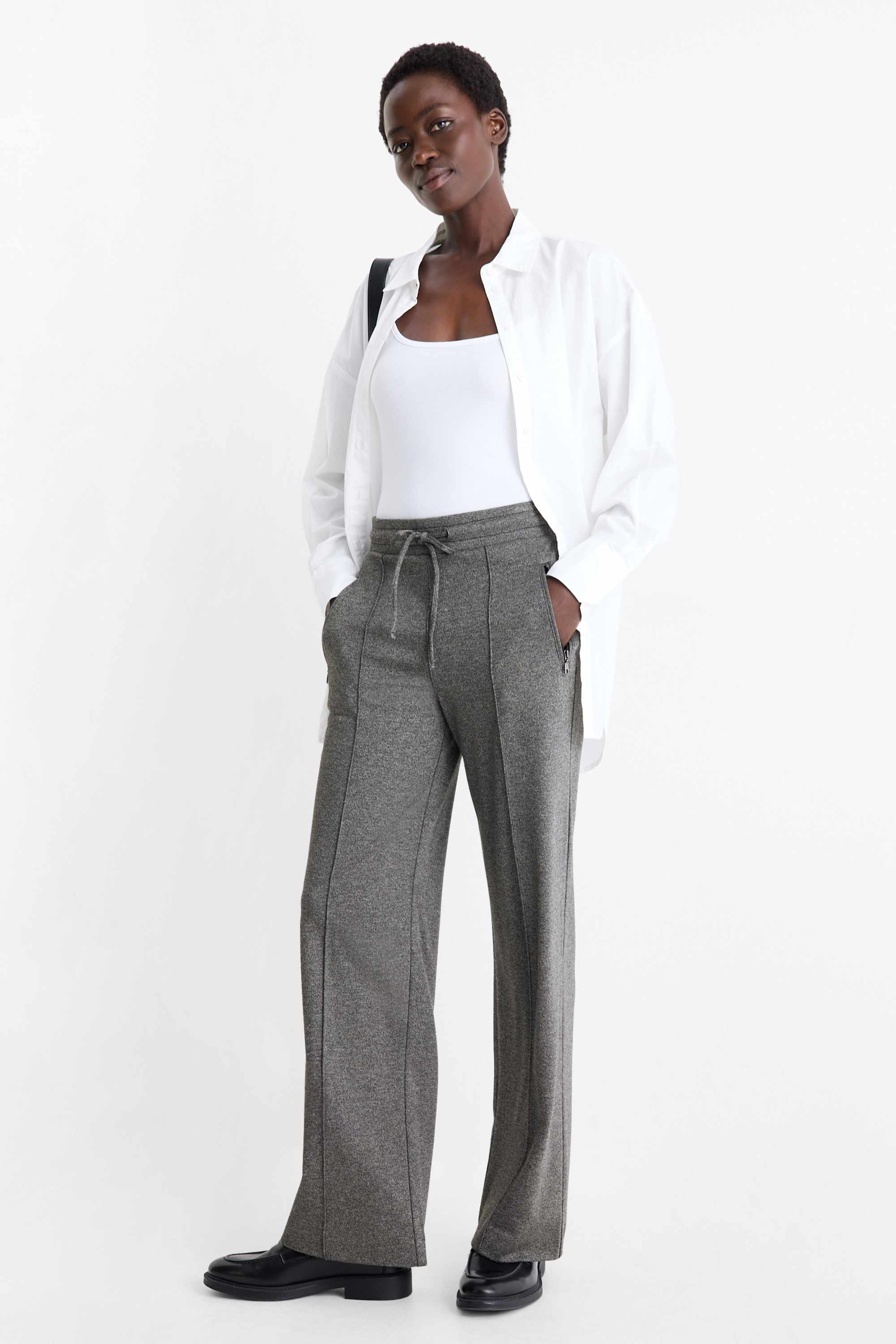 Jersey trousers - mid-rise waist - straight fit dark gray