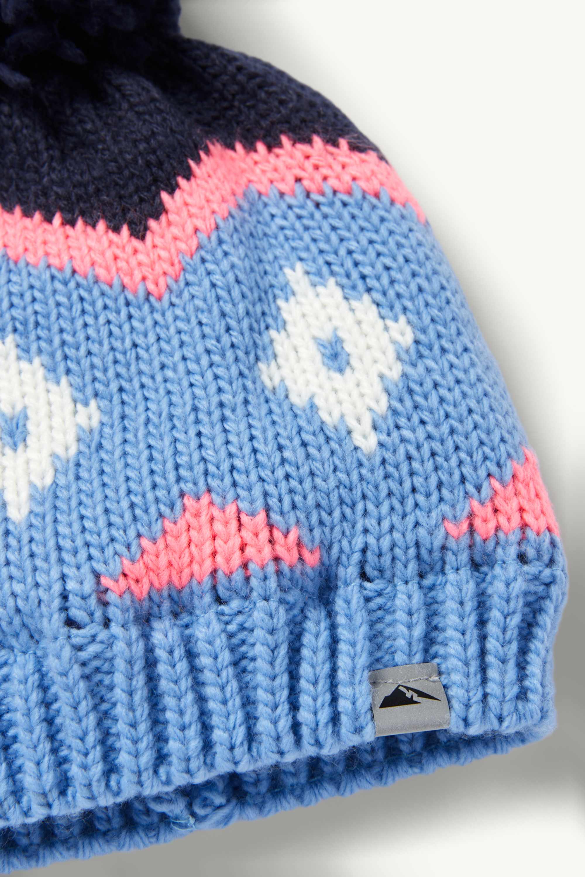 Pom-pom ski hat - patterned blue