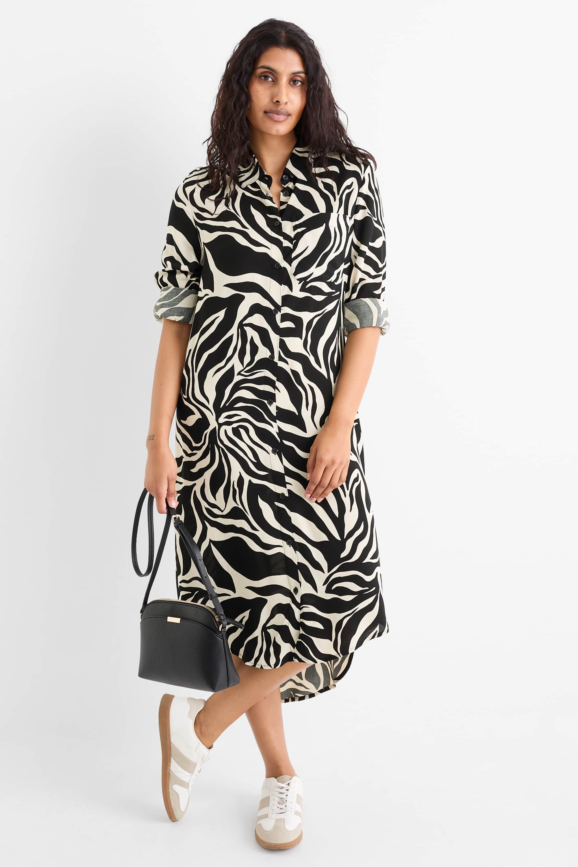 Shirt dress - patterned black / beige