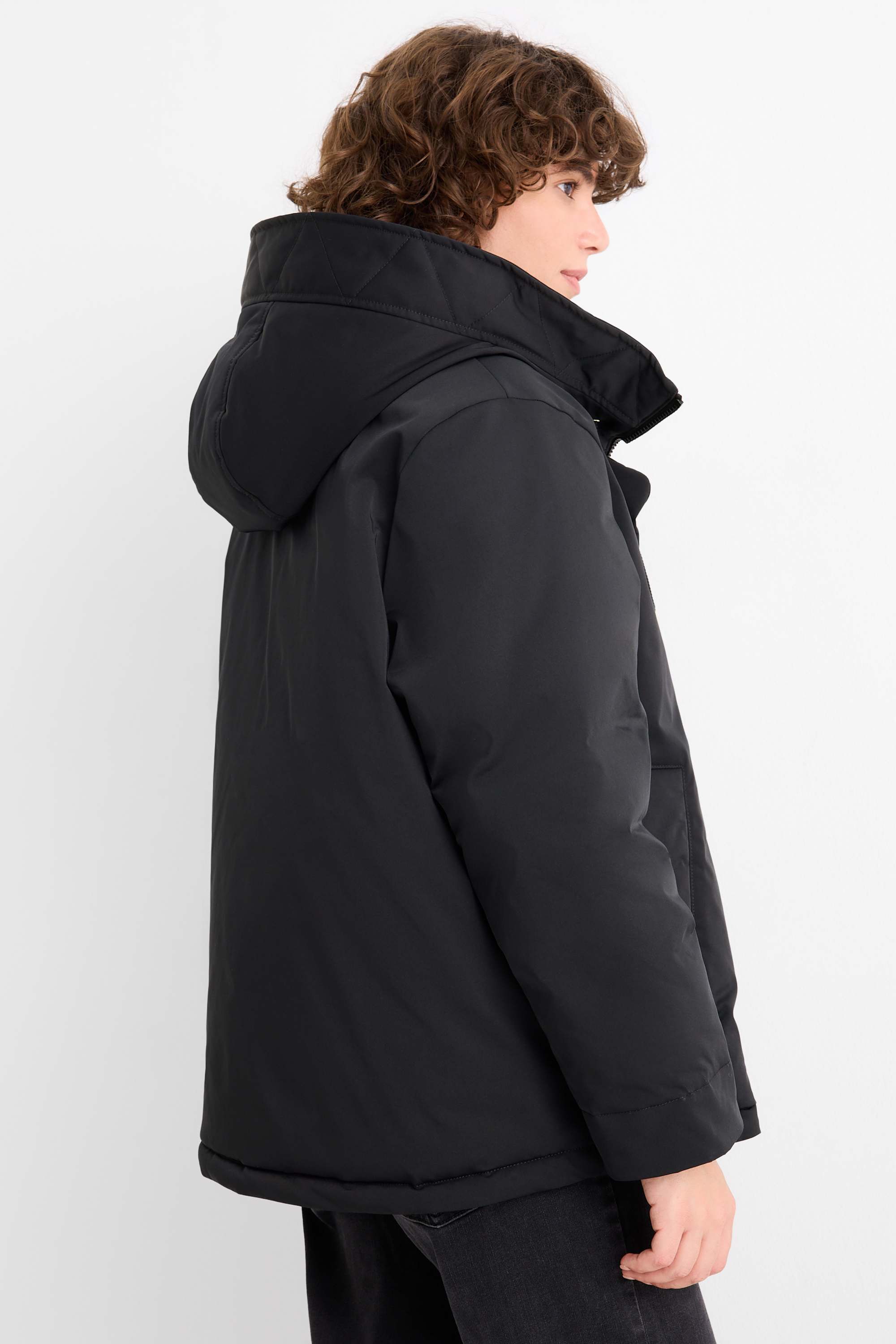Jacket with hood - lined - water-repellent black