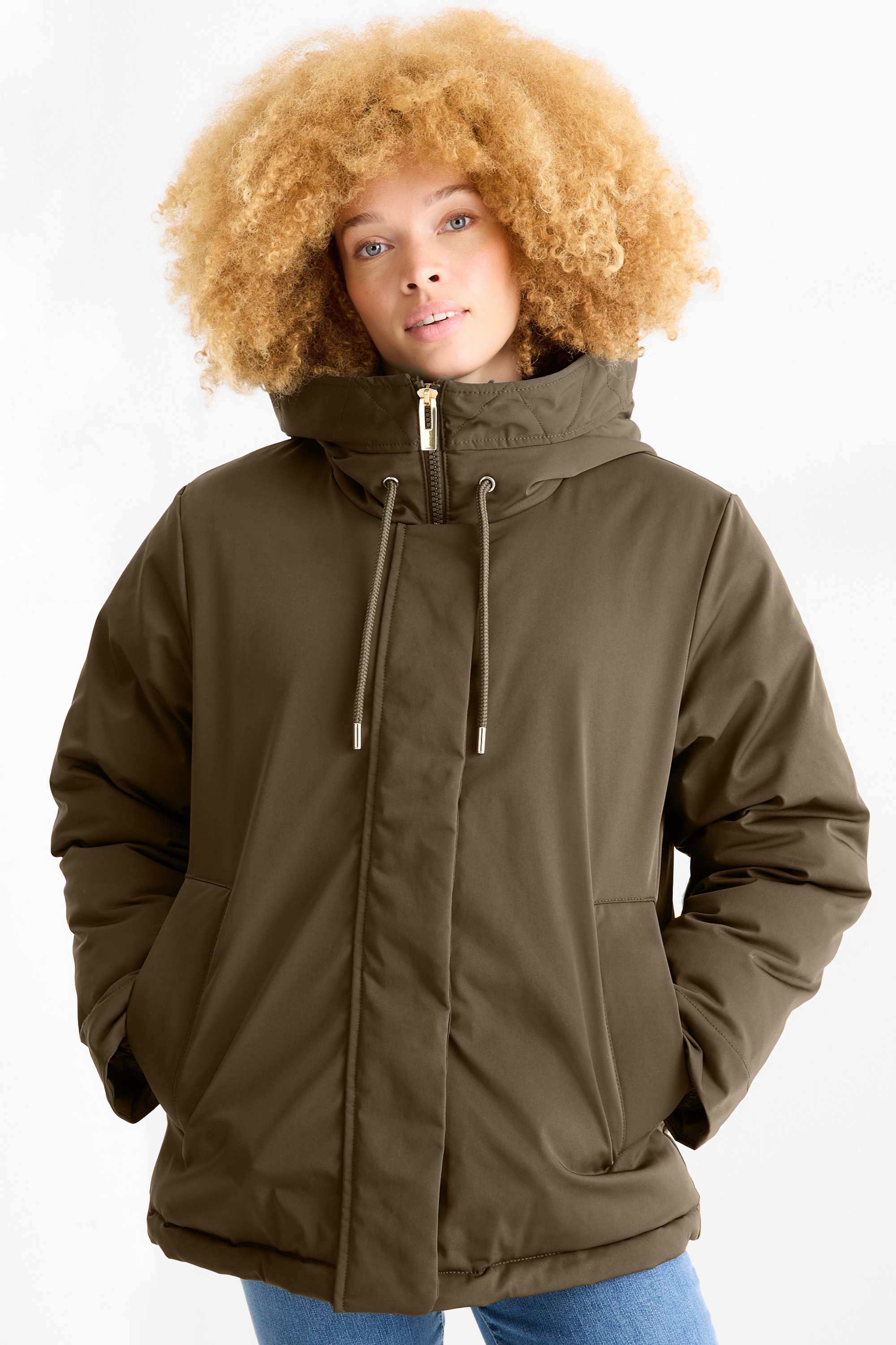 Jacket with hood - lined - water-repellent khaki