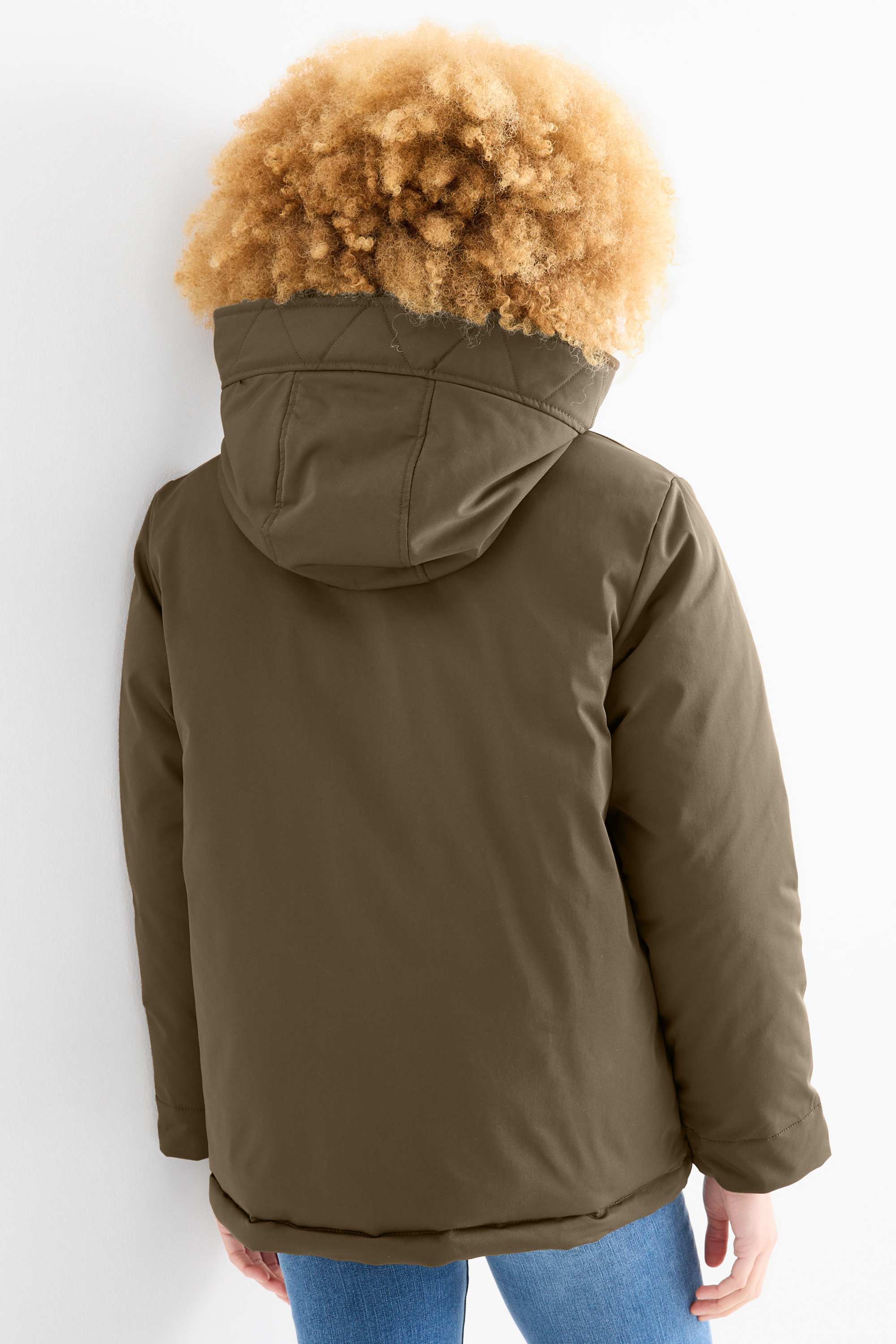 Jacket with hood - lined - water-repellent khaki