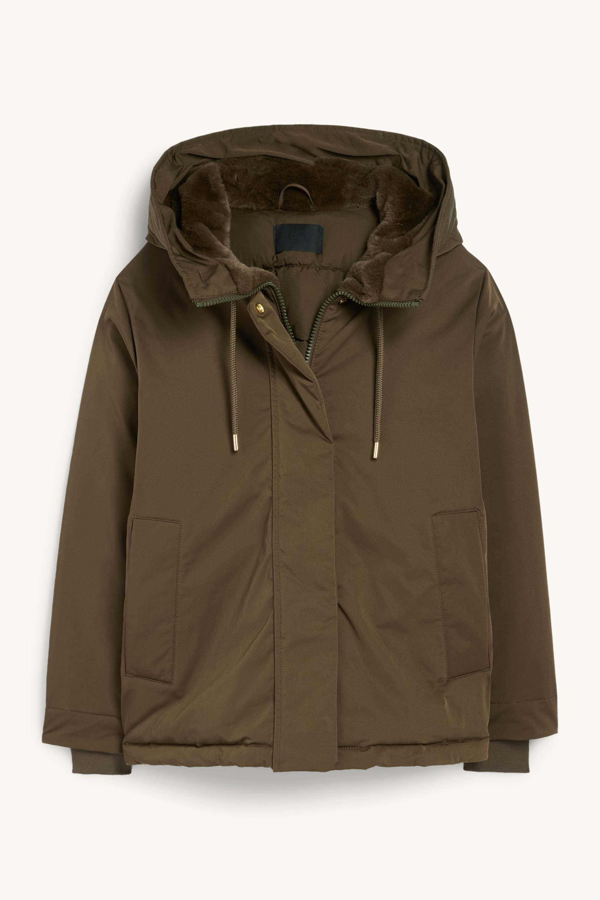 Jacket with hood - lined - water-repellent khaki