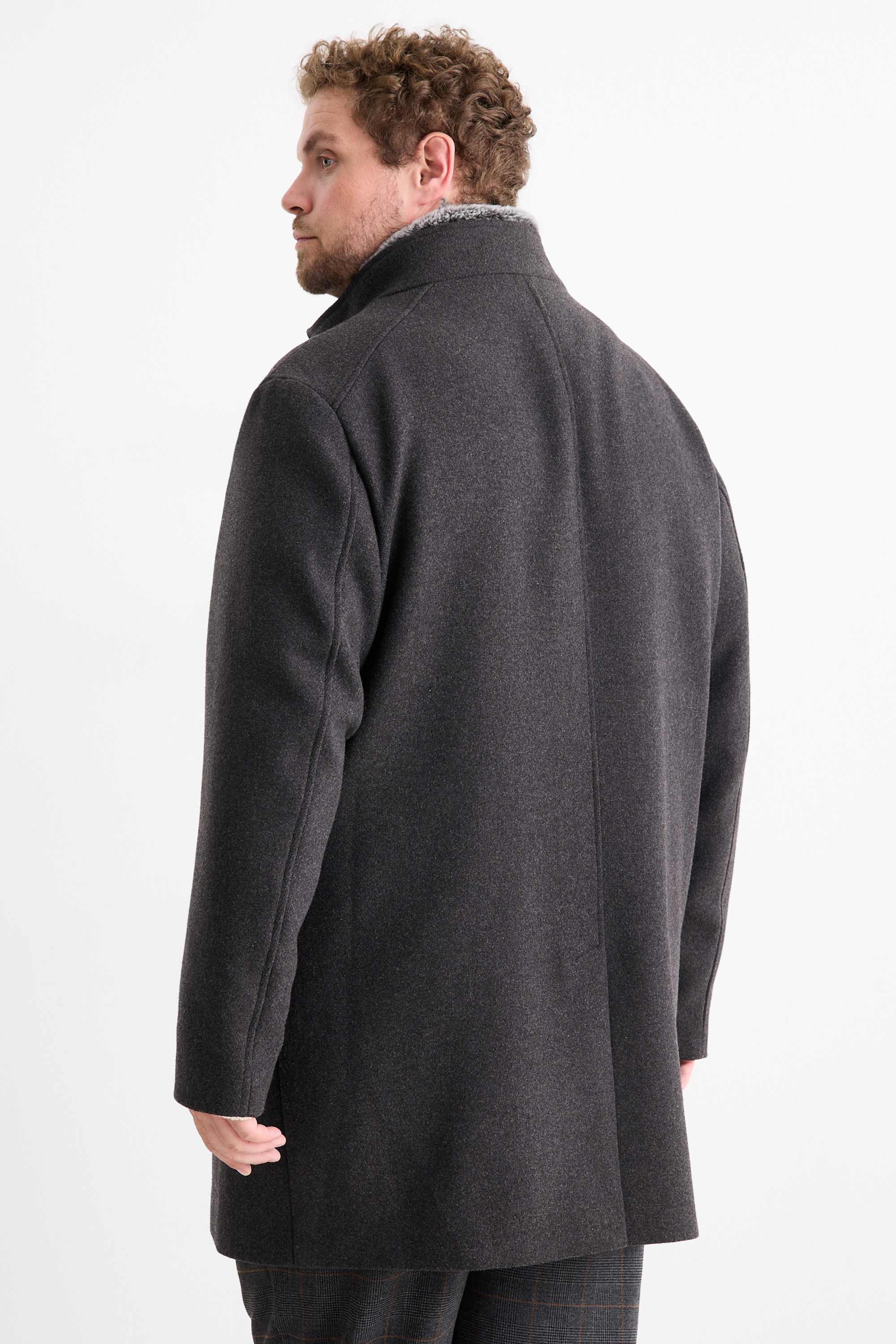Coat with faux fur trim dark gray