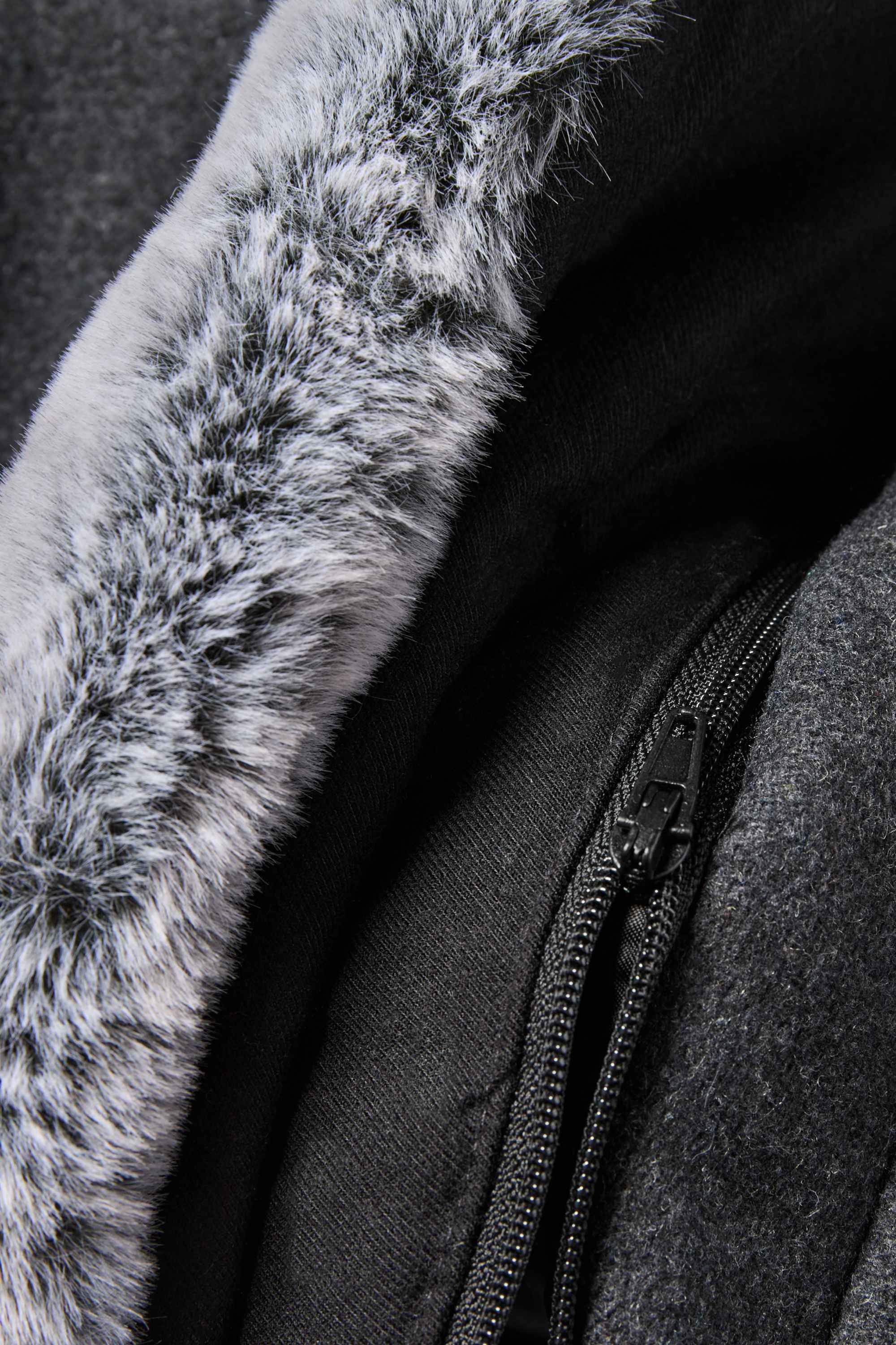 Coat with faux fur trim dark gray