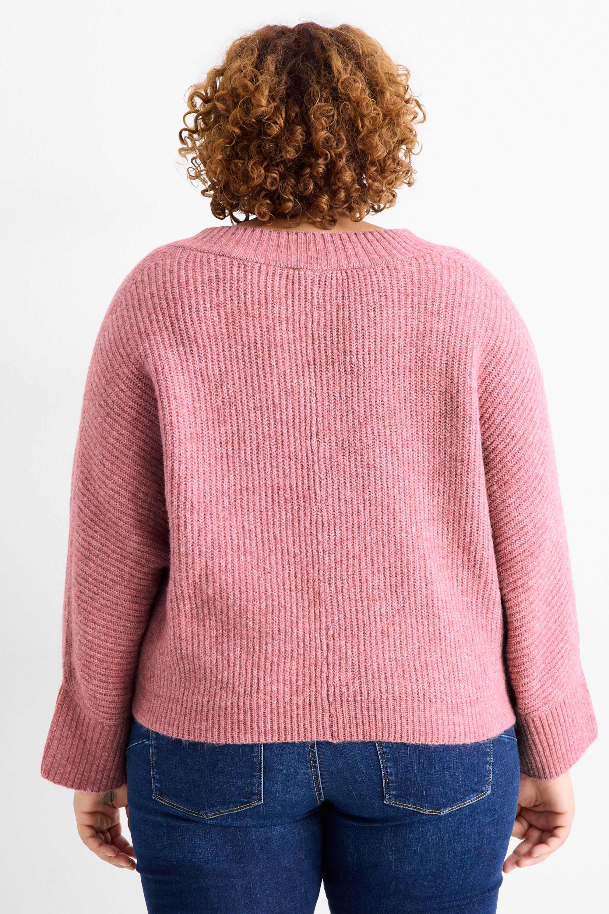 V-neck jumper - ribbed rose