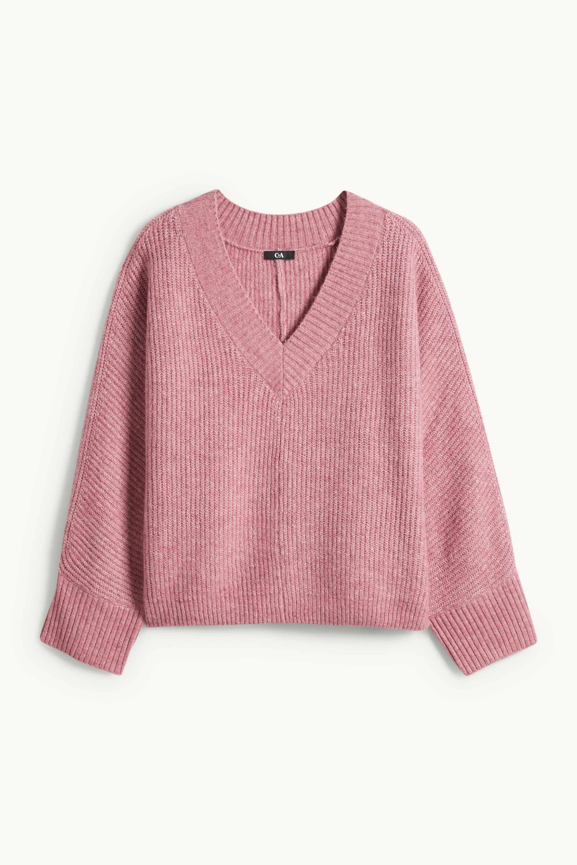 V-neck jumper - ribbed rose
