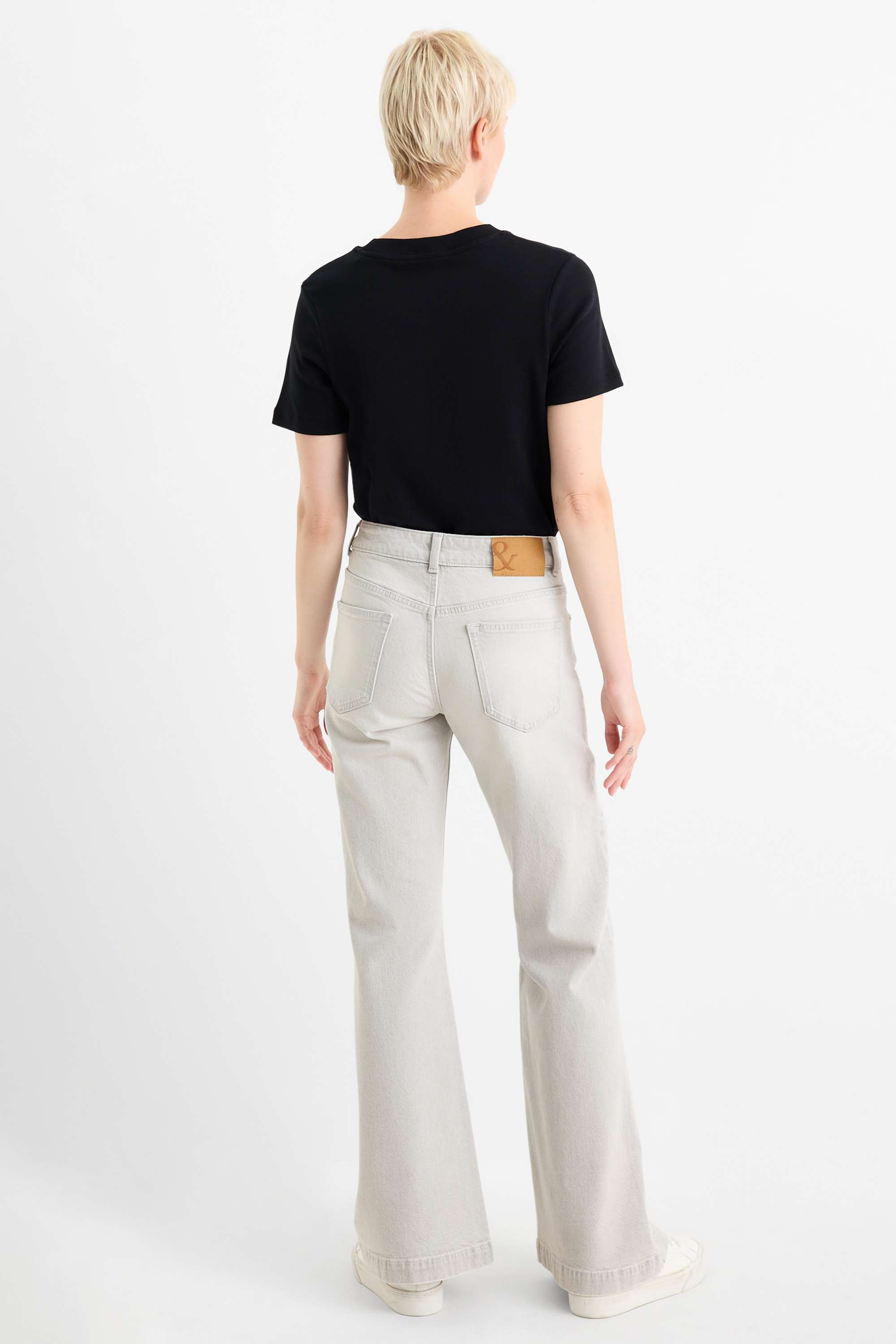 Loose flared jeans - mid-rise waist denim-light gray