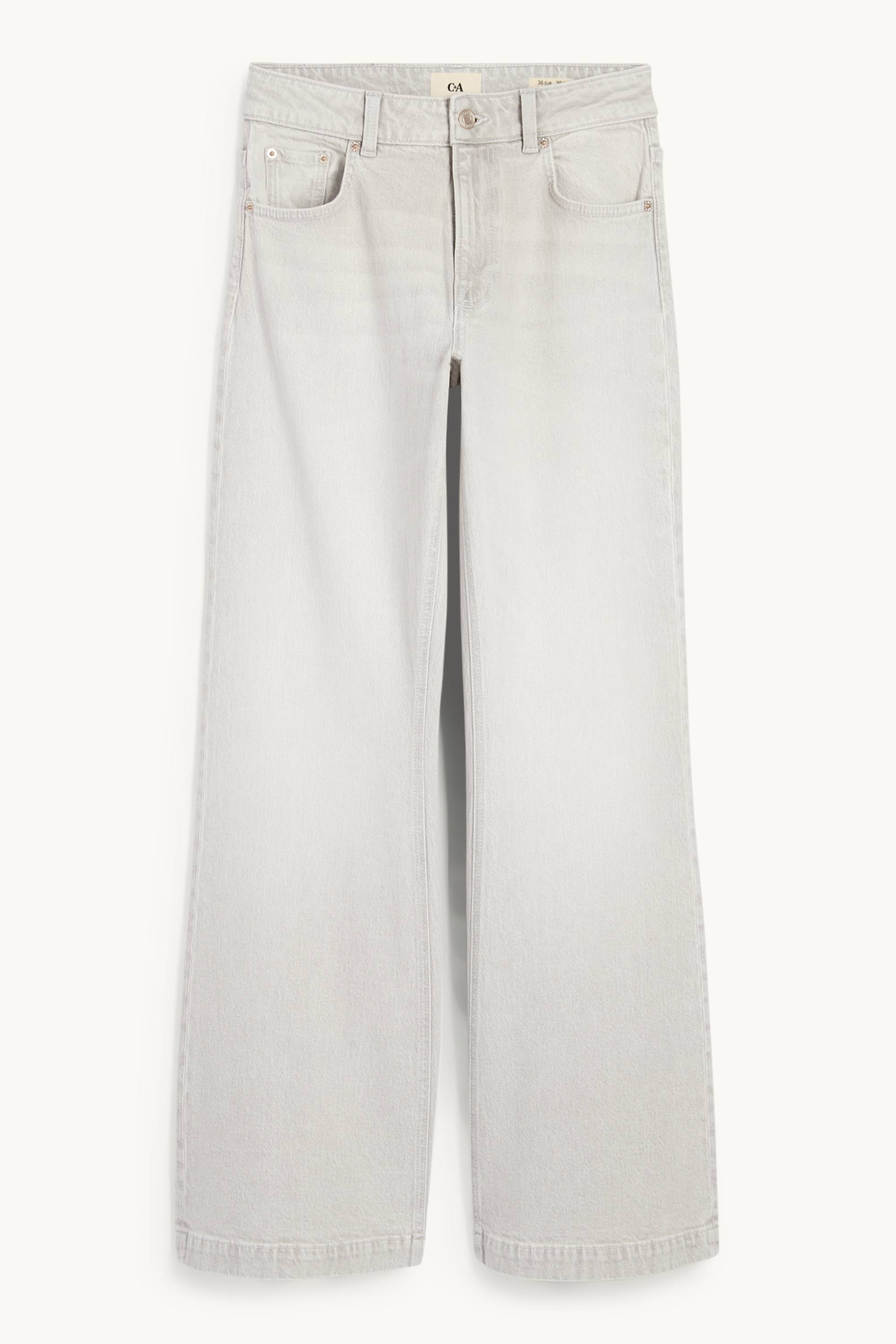Loose flared jeans - mid-rise waist denim-light gray