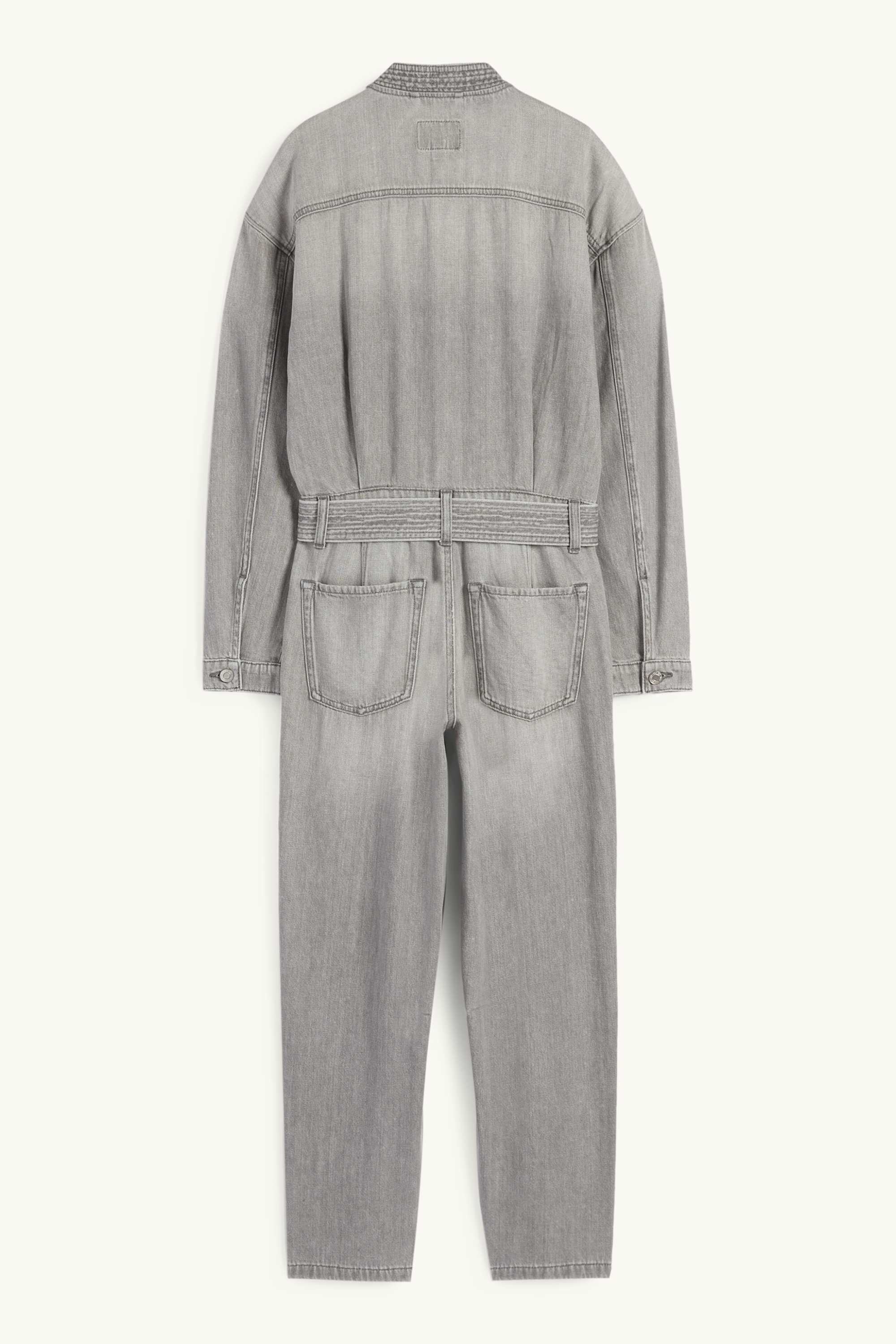 Denim jumpsuit with belt denim-light gray