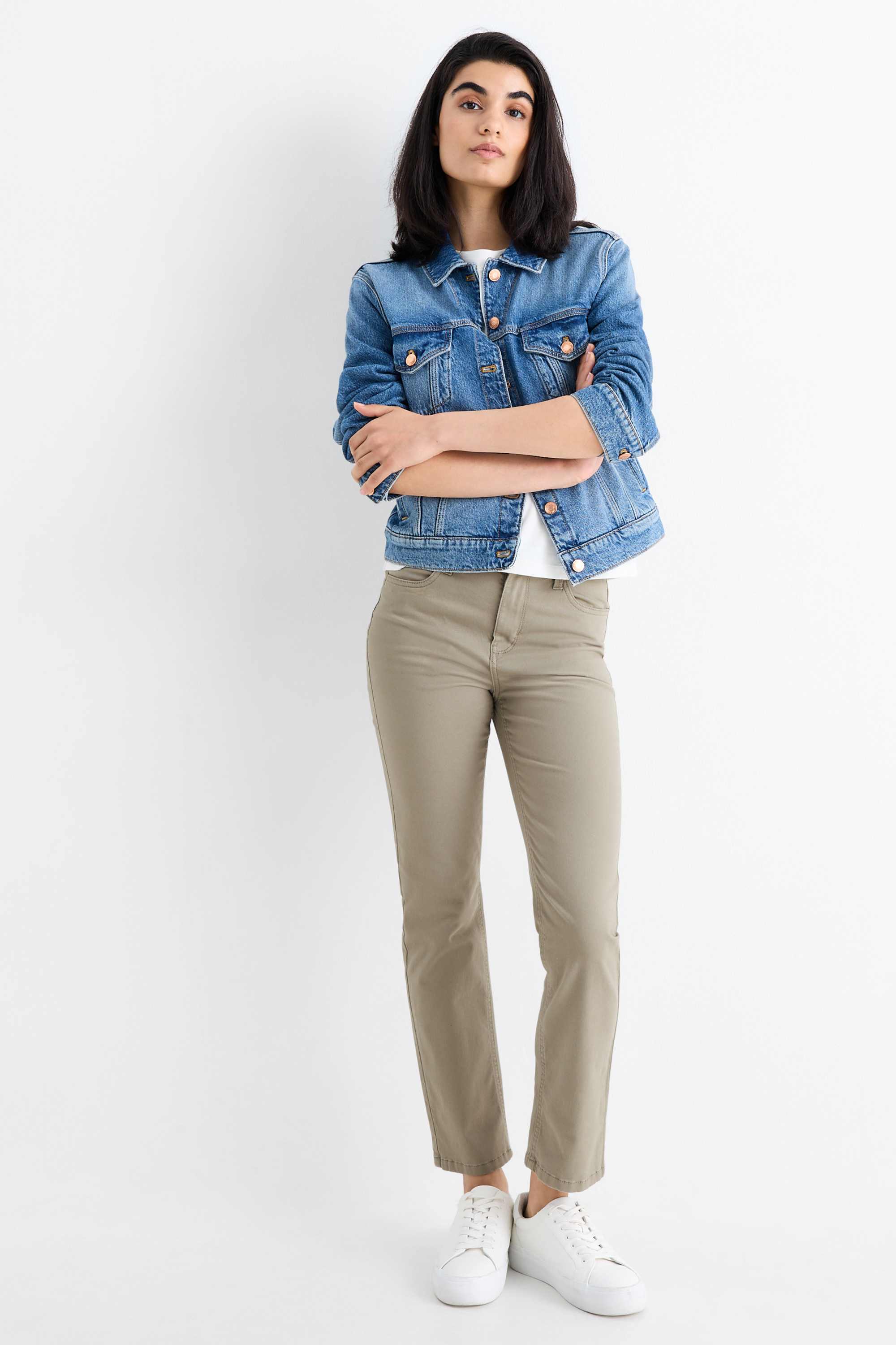 Cloth trousers - high waist - slim fit beige (2)