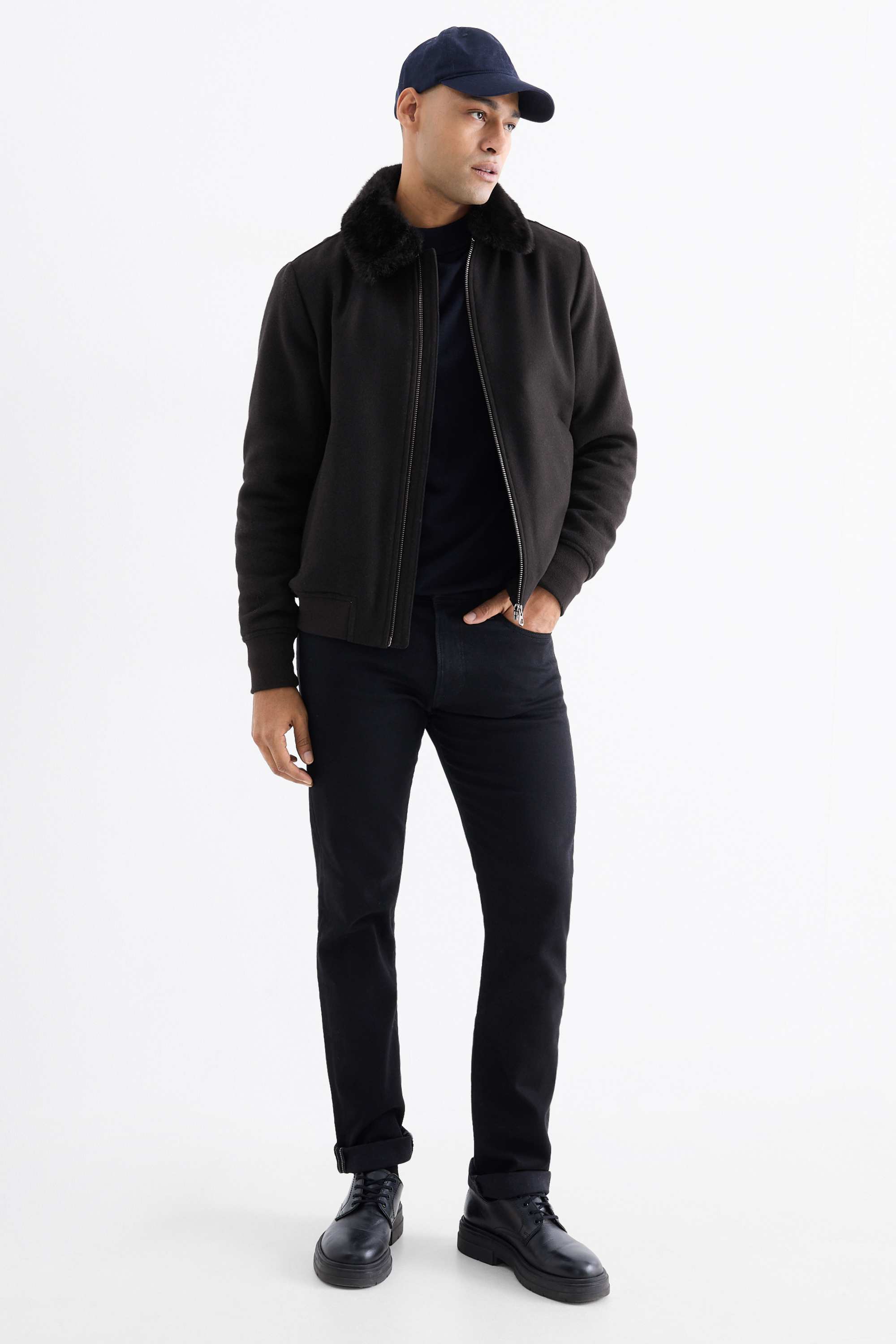 Jacket with faux fur trim black