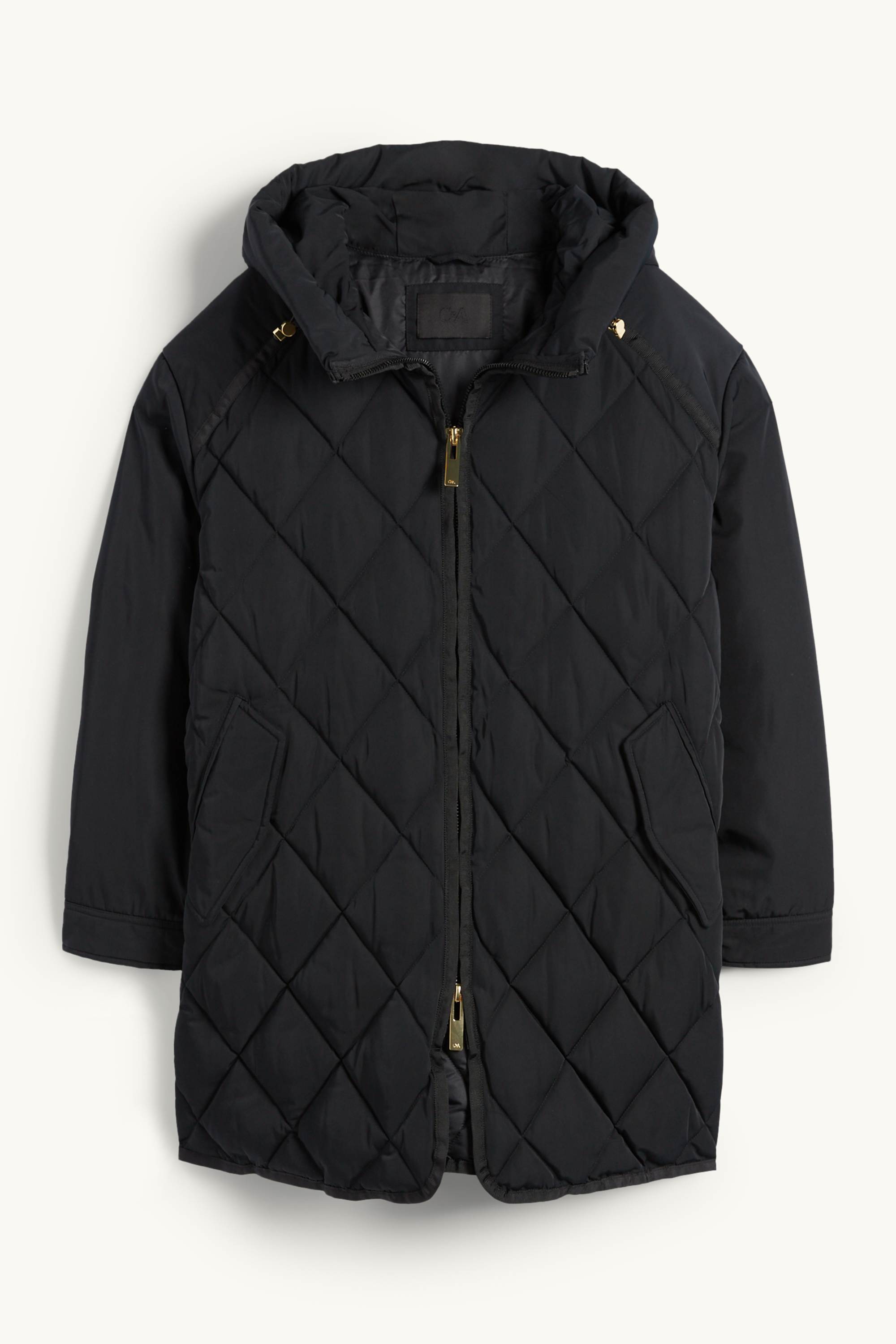 Quilted coat with hood - water-repellent black