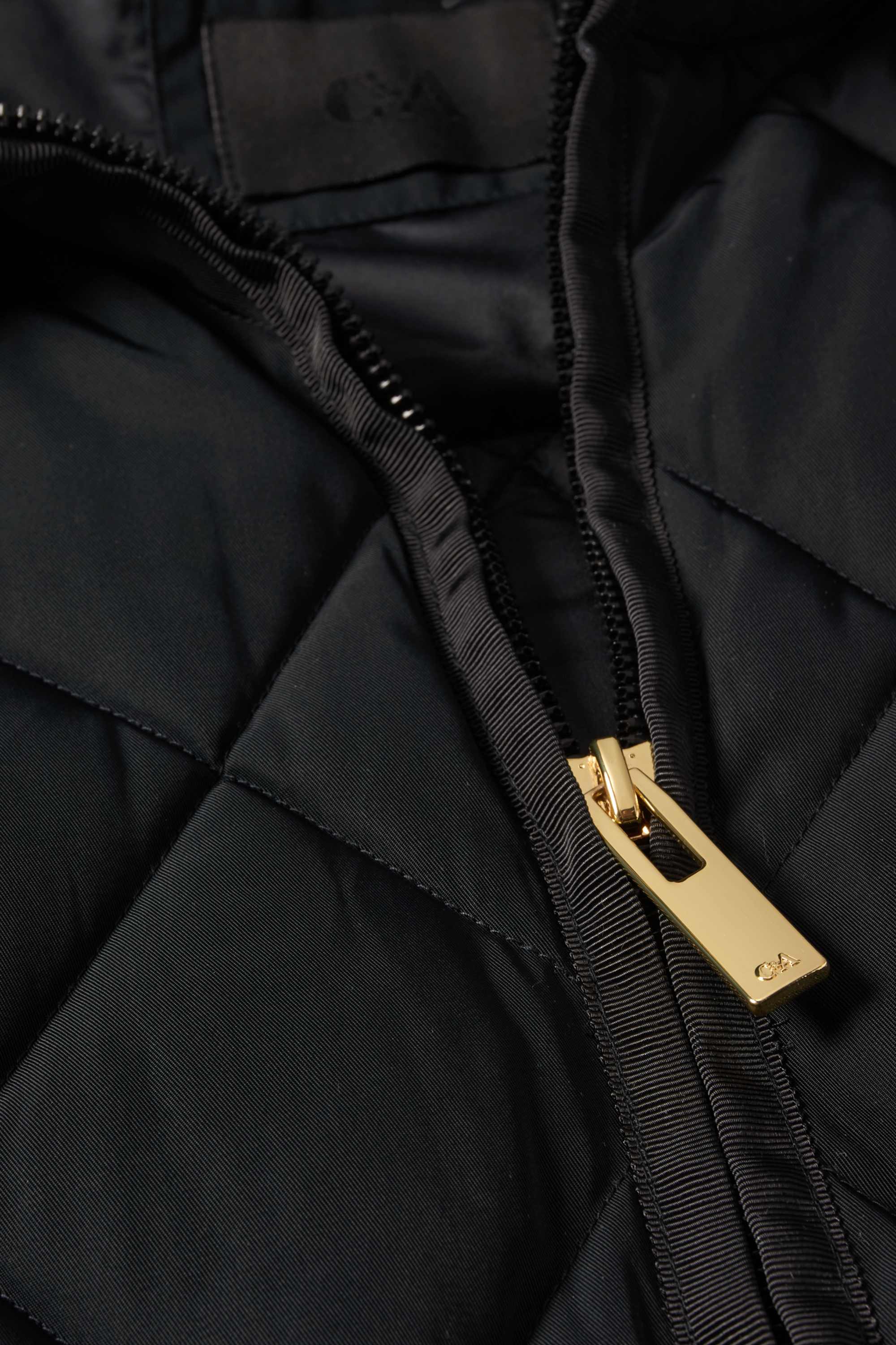 Quilted coat with hood - water-repellent black