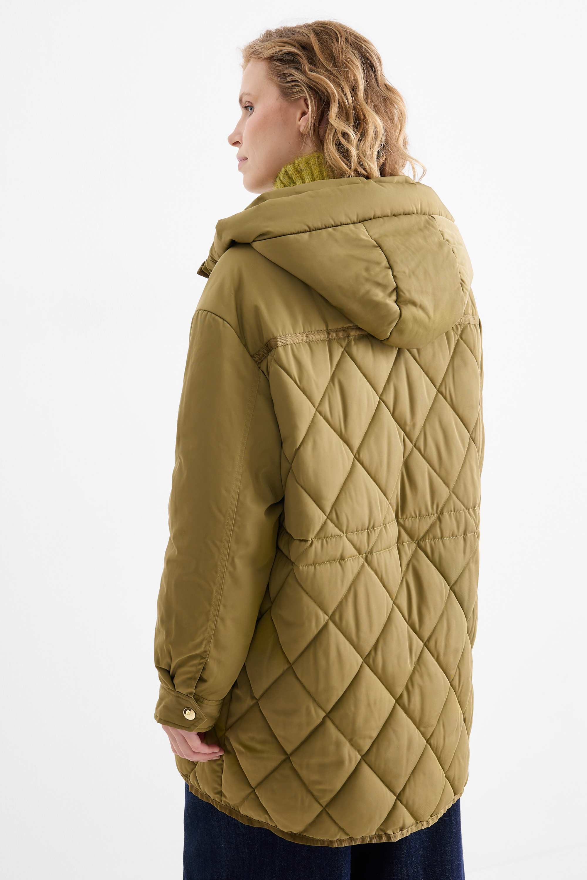 Quilted coat with hood - water-repellent green