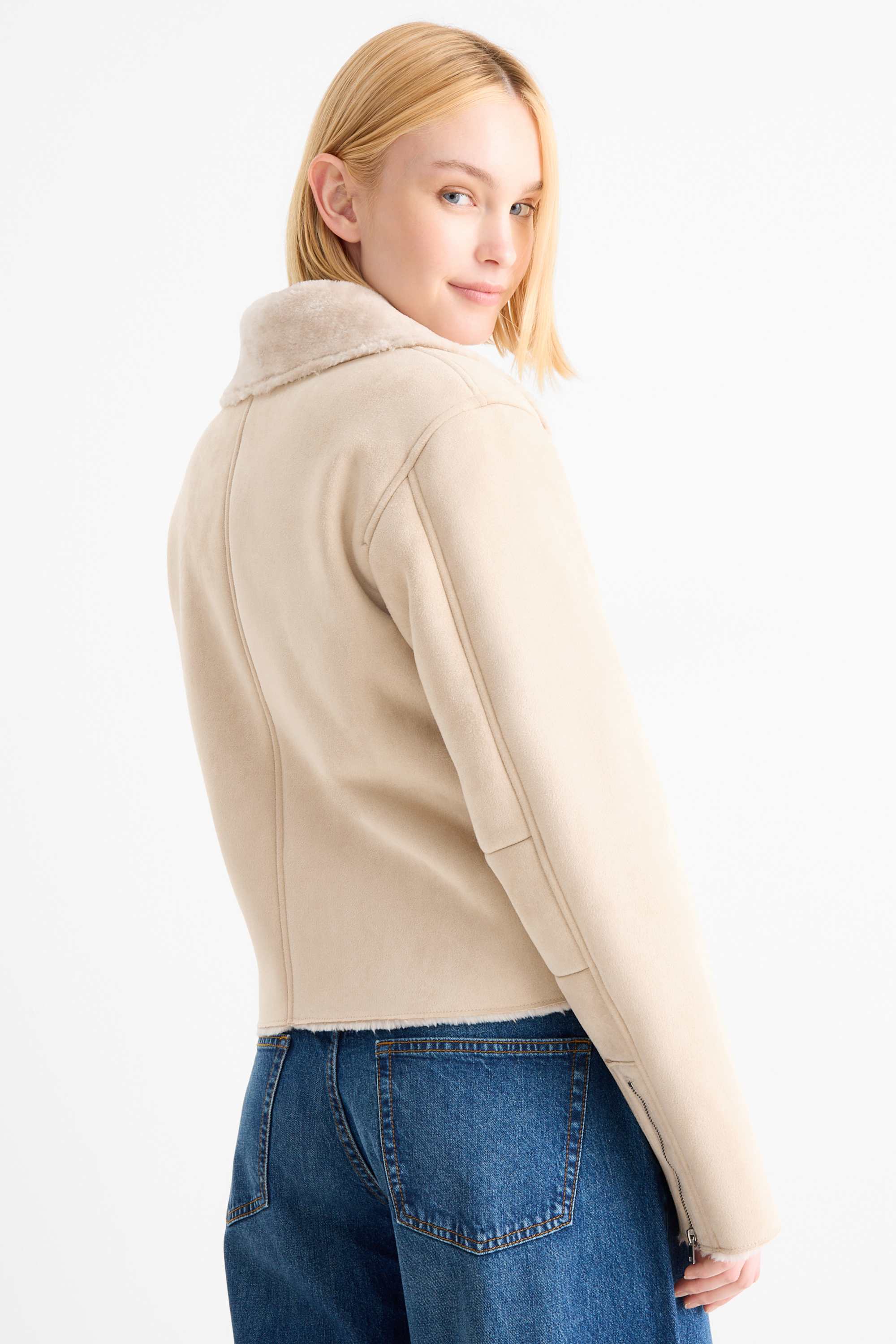Faux shearling jacket - faux suede light beige