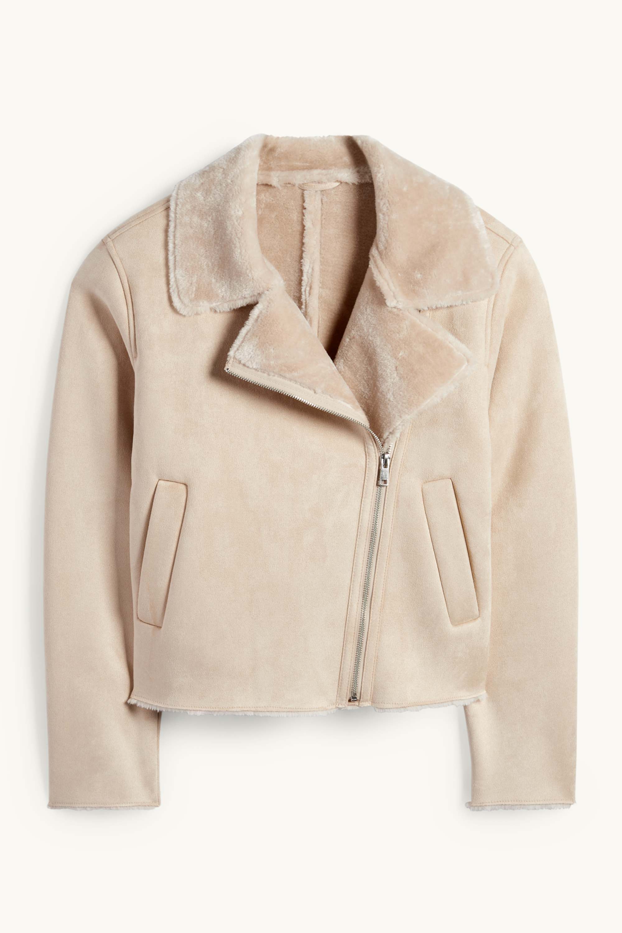 Faux shearling jacket - faux suede light beige