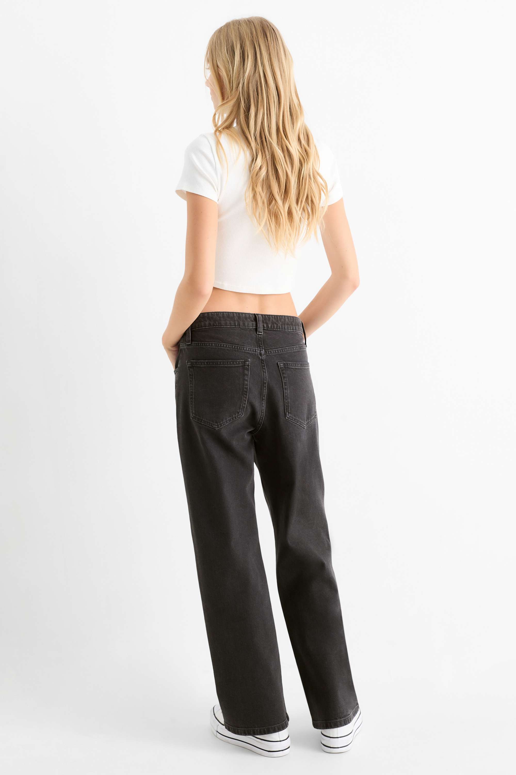 Baggy jeans - mid-rise waist denim-dark gray
