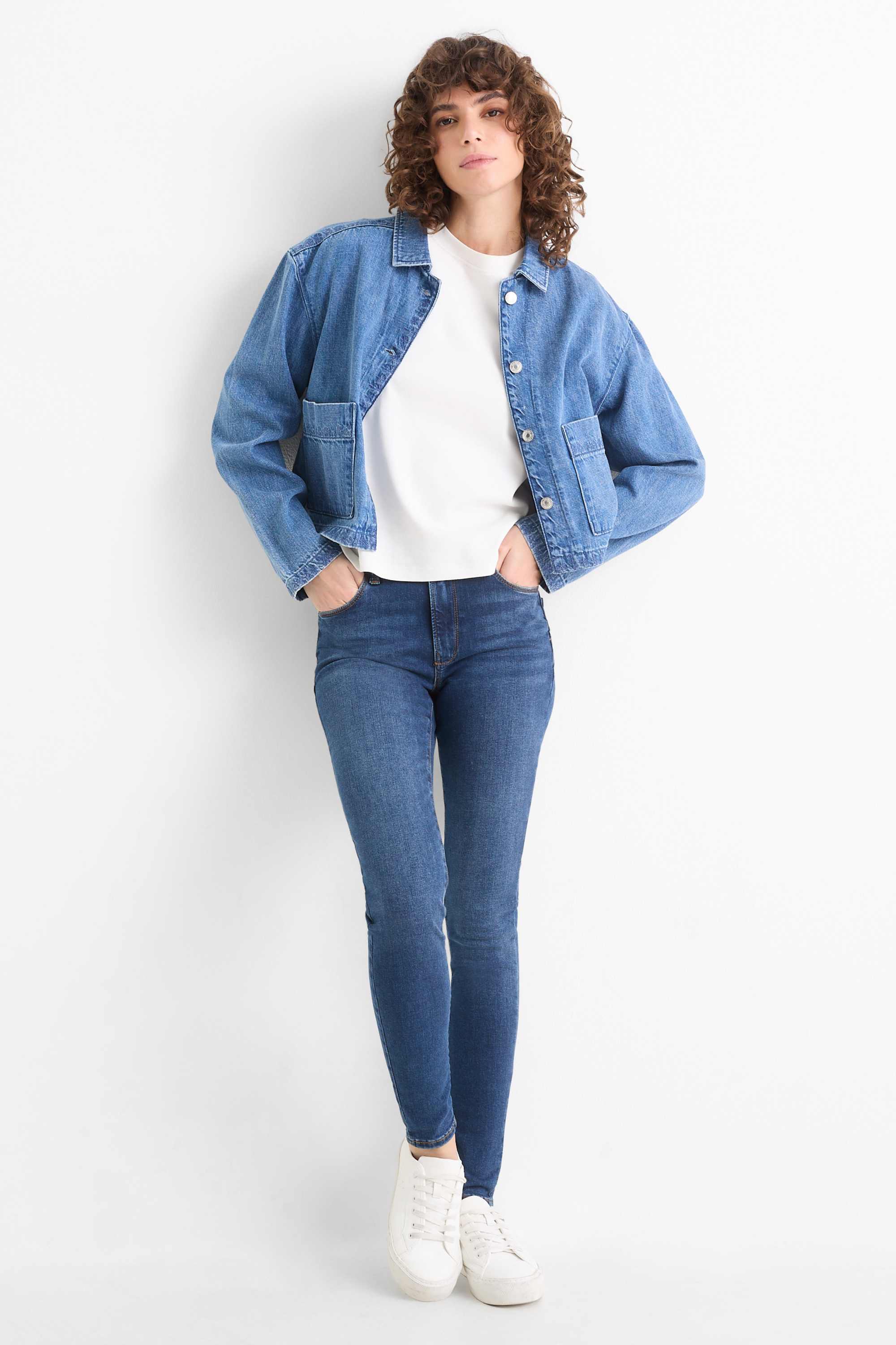 Skinny jeans - mid-rise waist - shaping jeans - LYCRA® dark blue