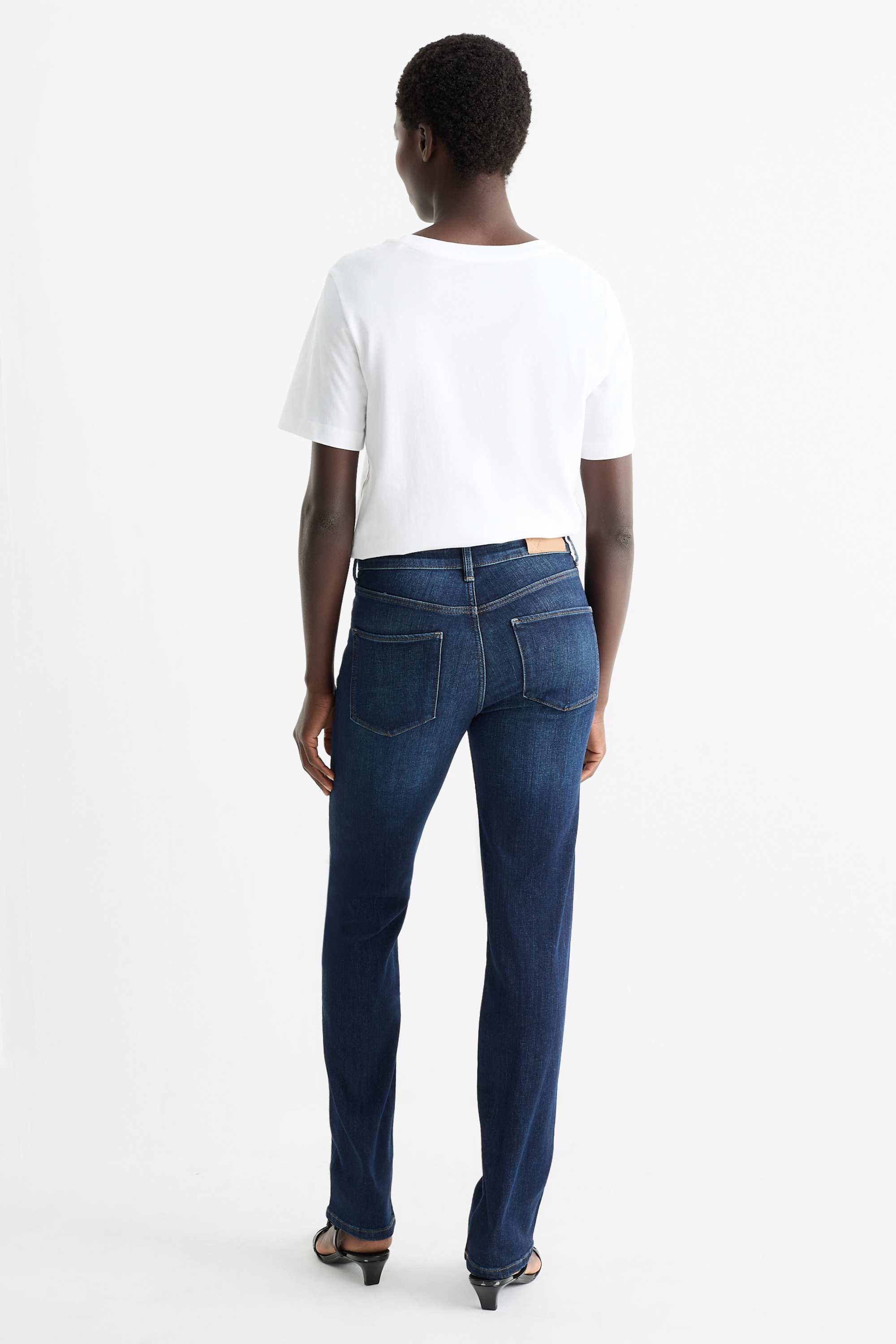 Straight jeans - mid-rise waist - LYCRA® blue denim