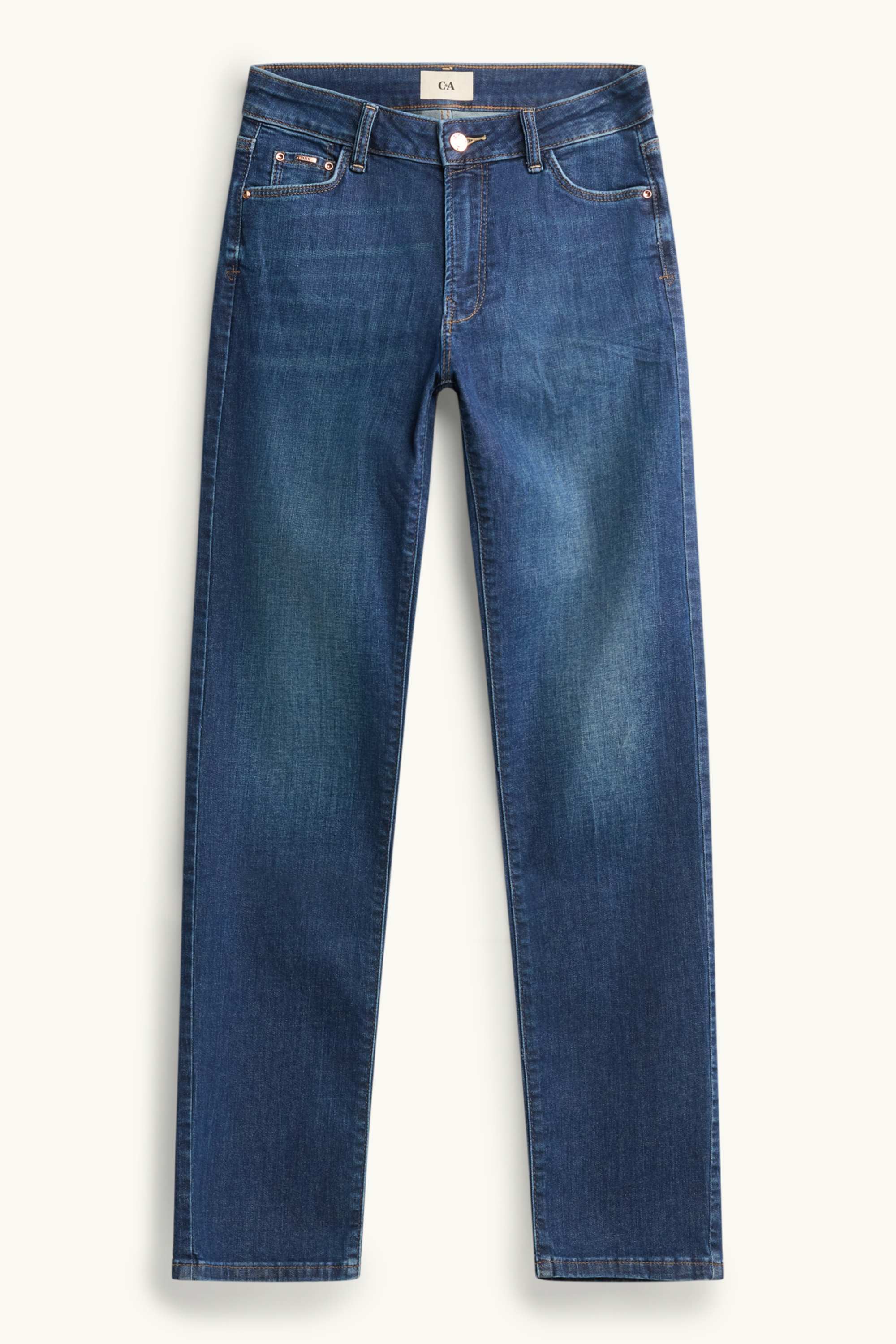 Straight jeans - mid-rise waist - LYCRA® blue denim