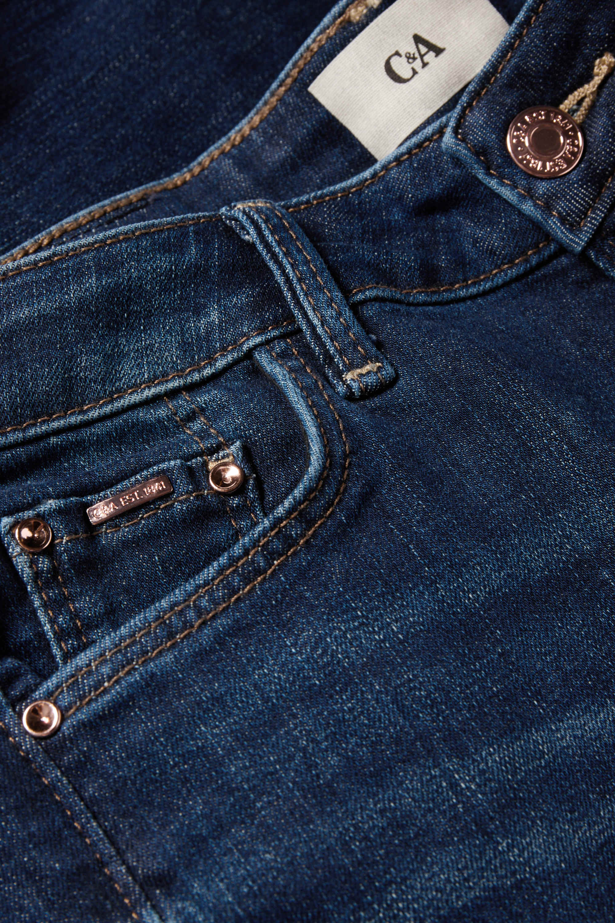 Straight jeans - mid-rise waist - LYCRA® blue denim