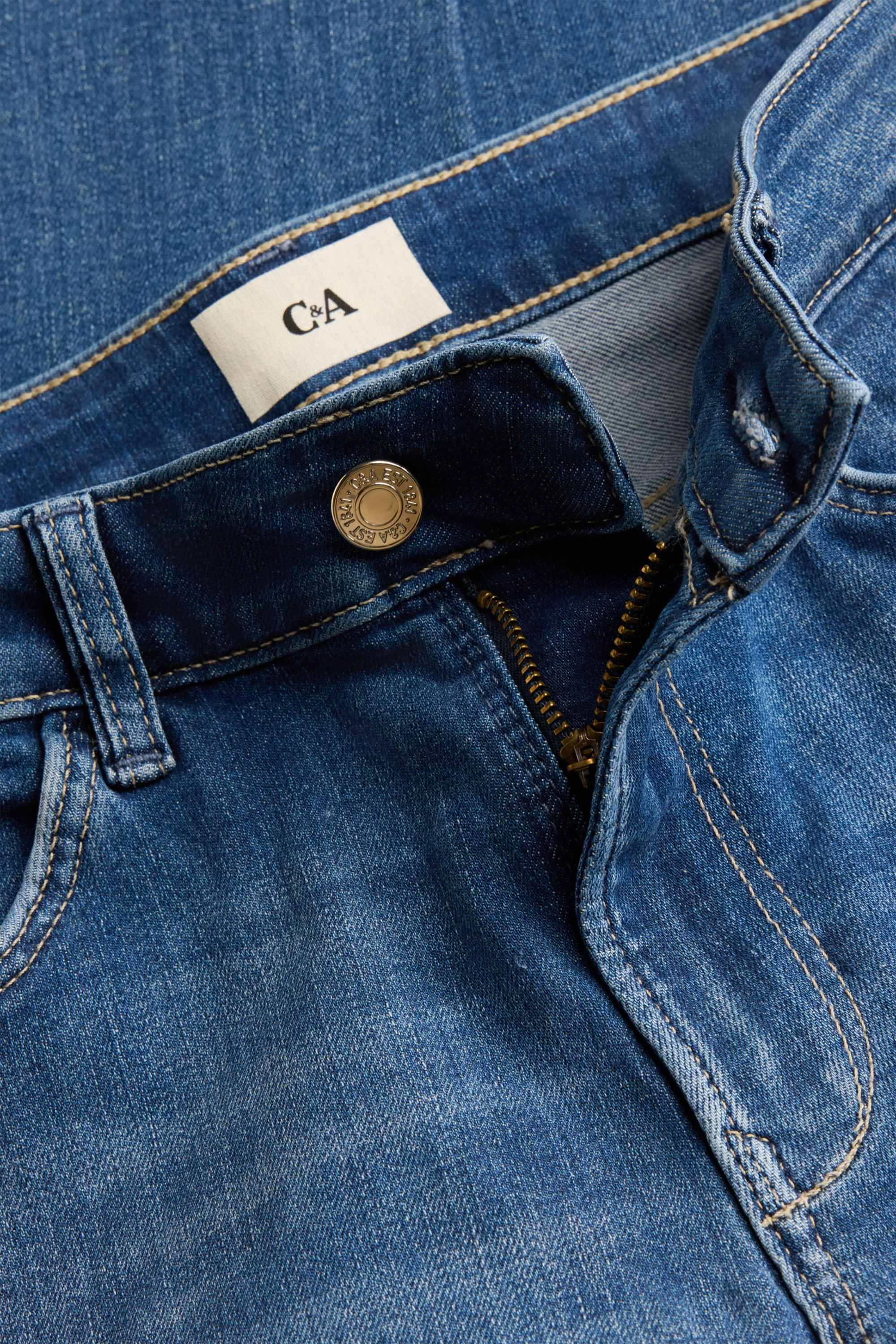 Straight jeans - mid-rise waist - LYCRA® blue denim