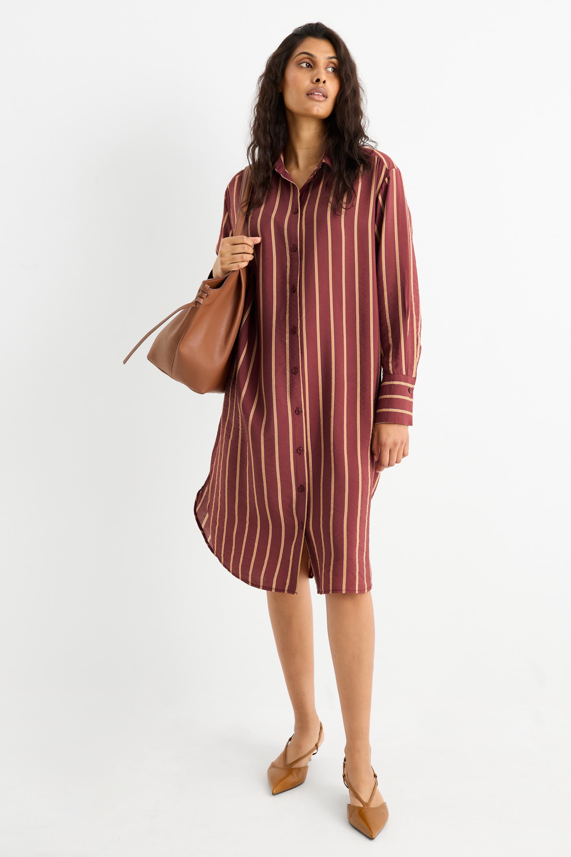 Shirt dress - striped dark red