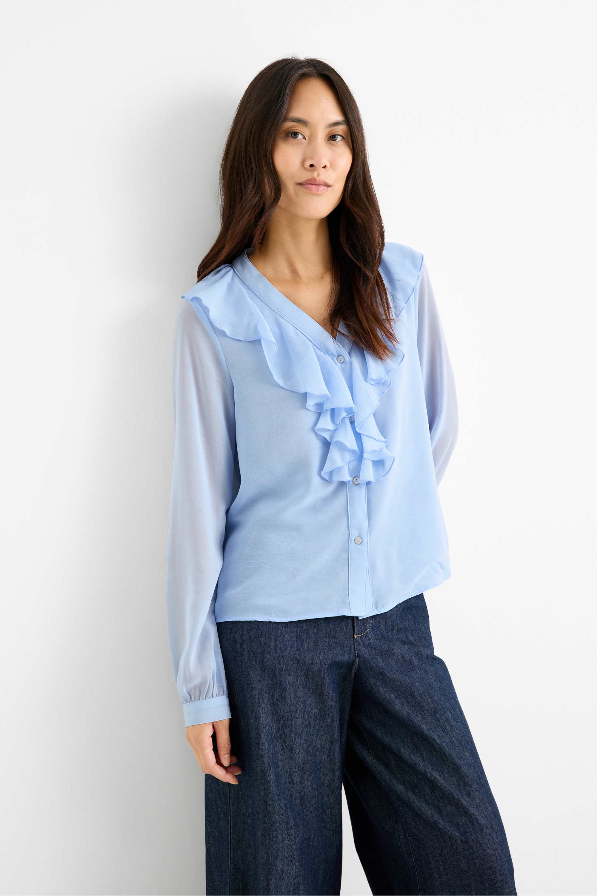 V-neck blouse light blue