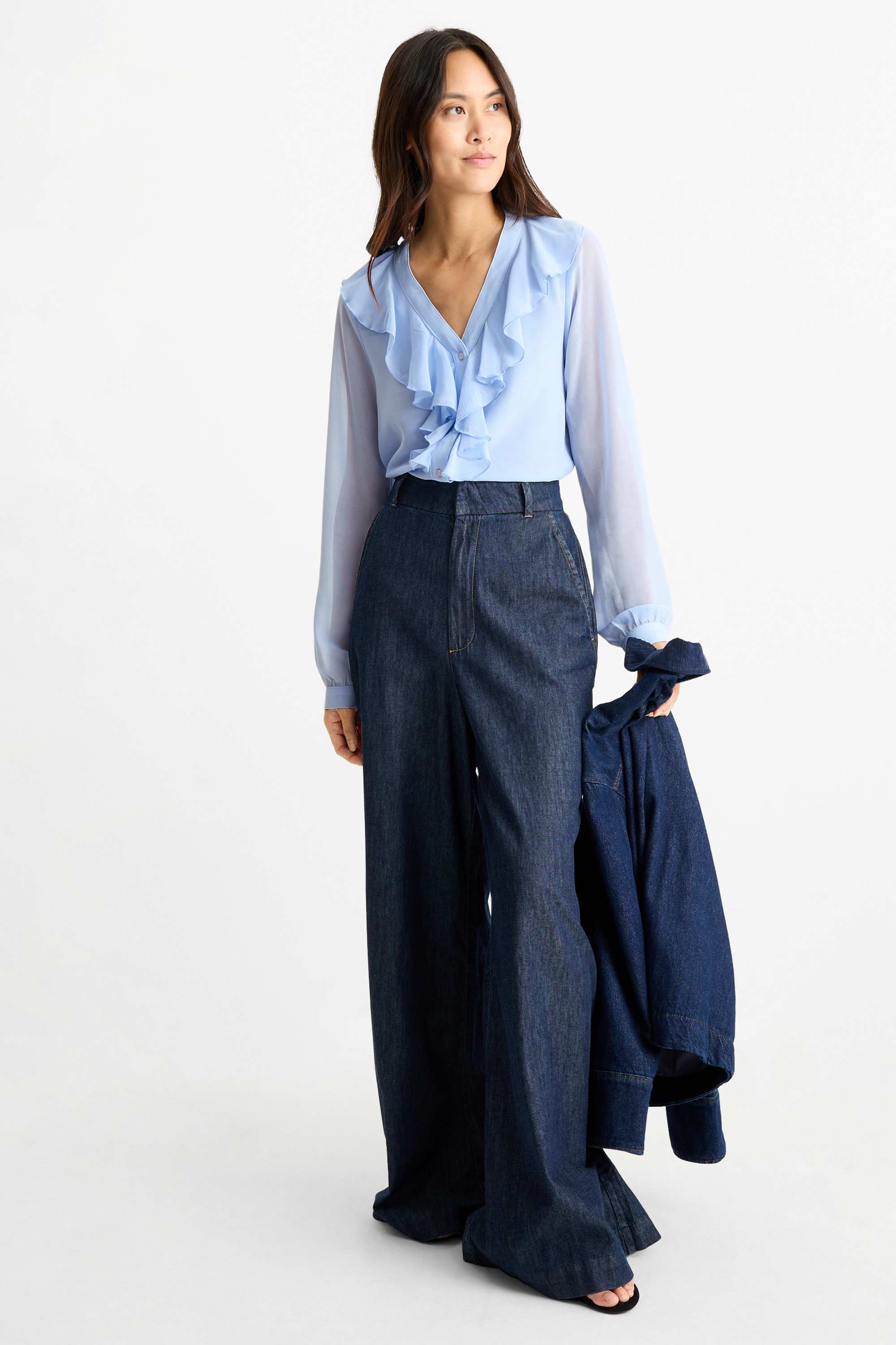 V-neck blouse light blue