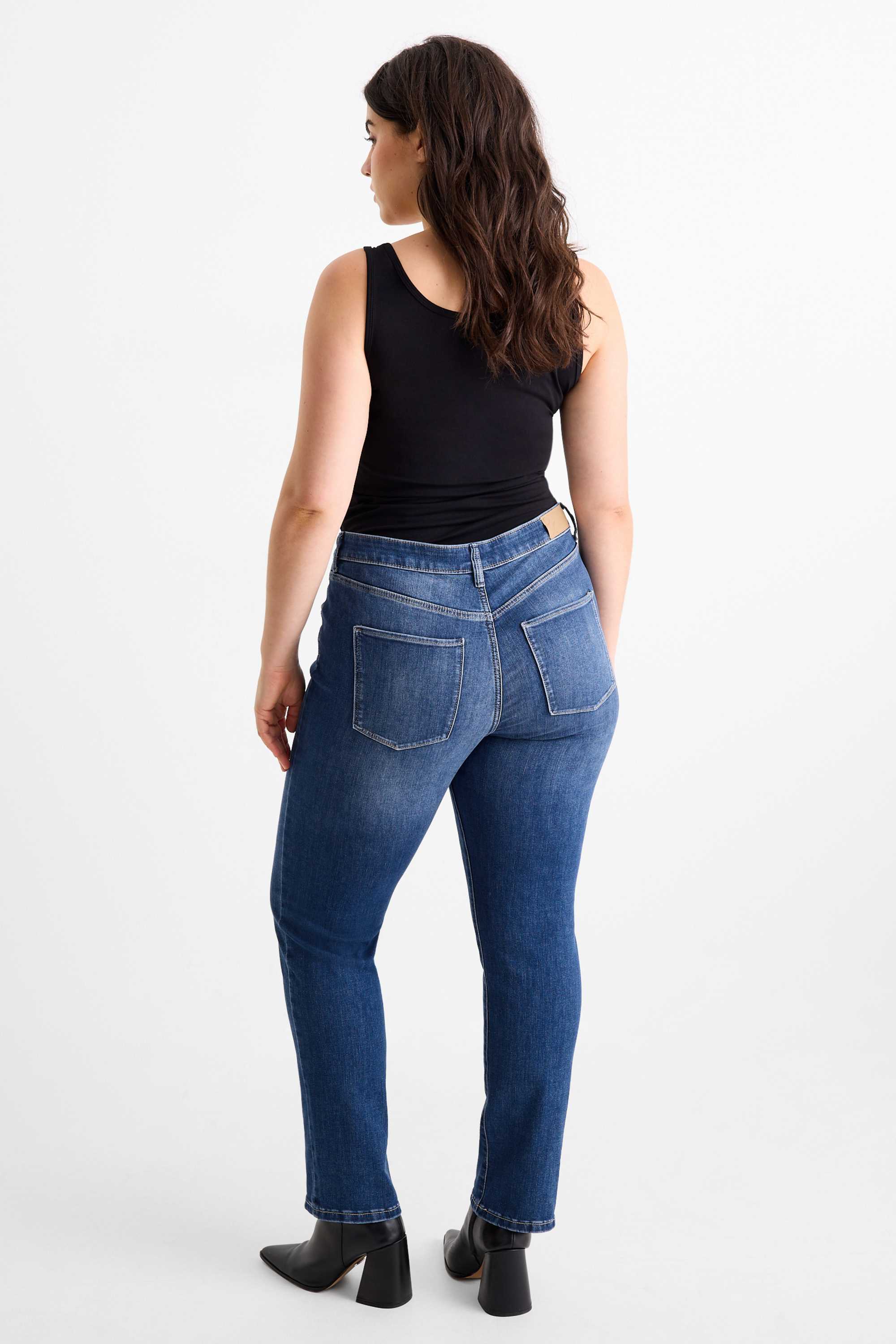 Straight jeans - mid-rise waist - LYCRA® blue denim