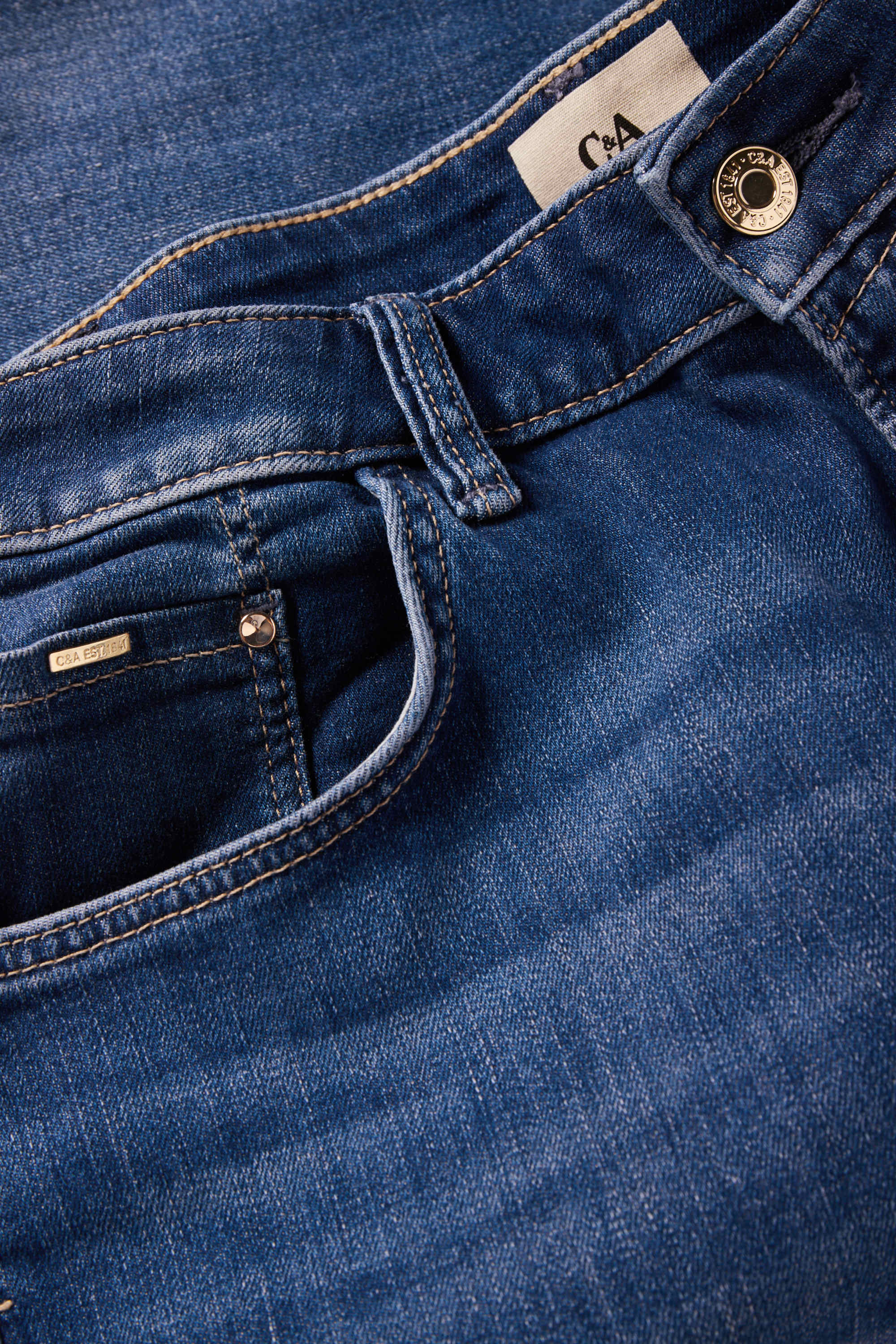 Straight jeans - mid-rise waist - LYCRA® blue denim
