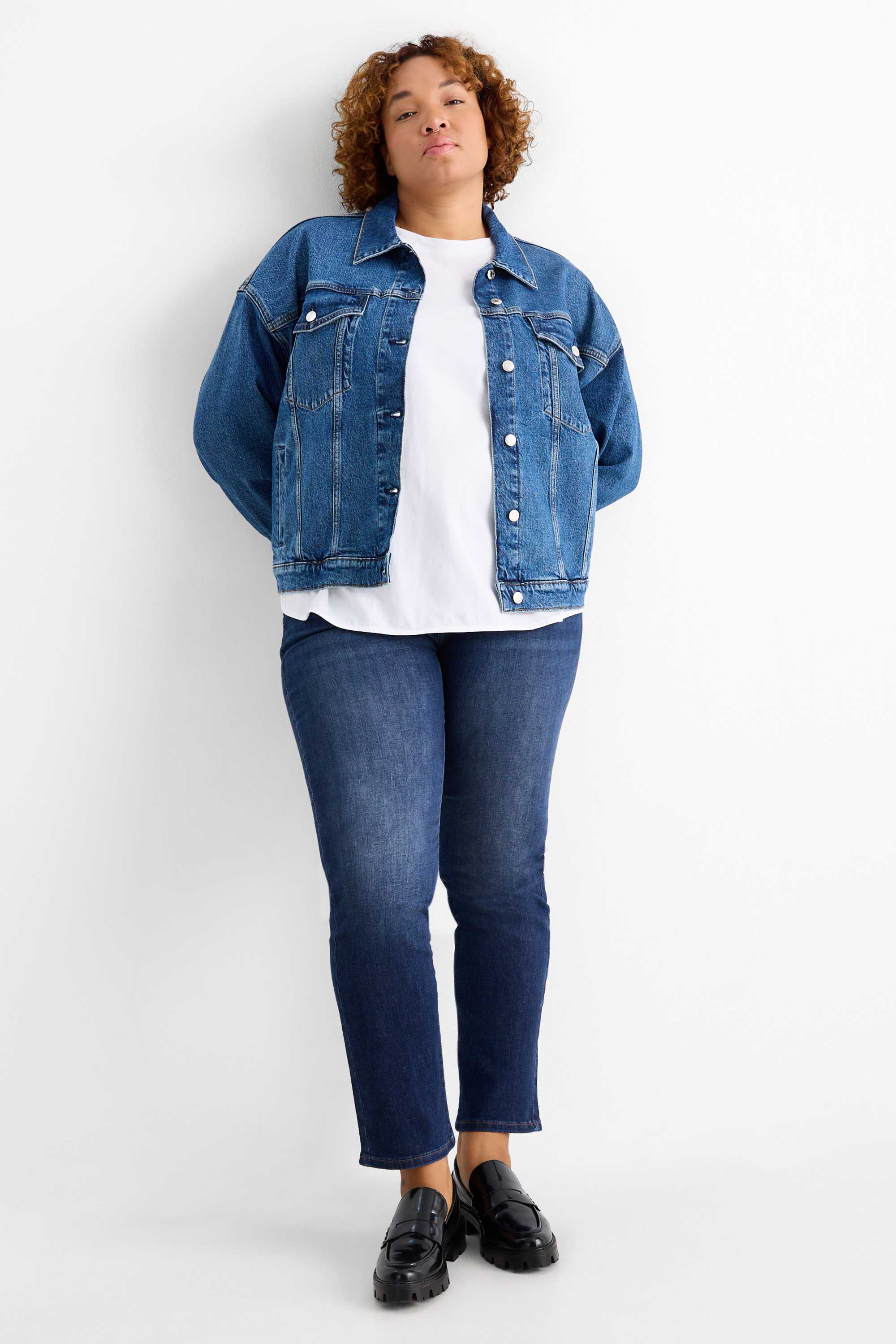 Straight jeans - mid-rise waist - LYCRA® denim-dark blue