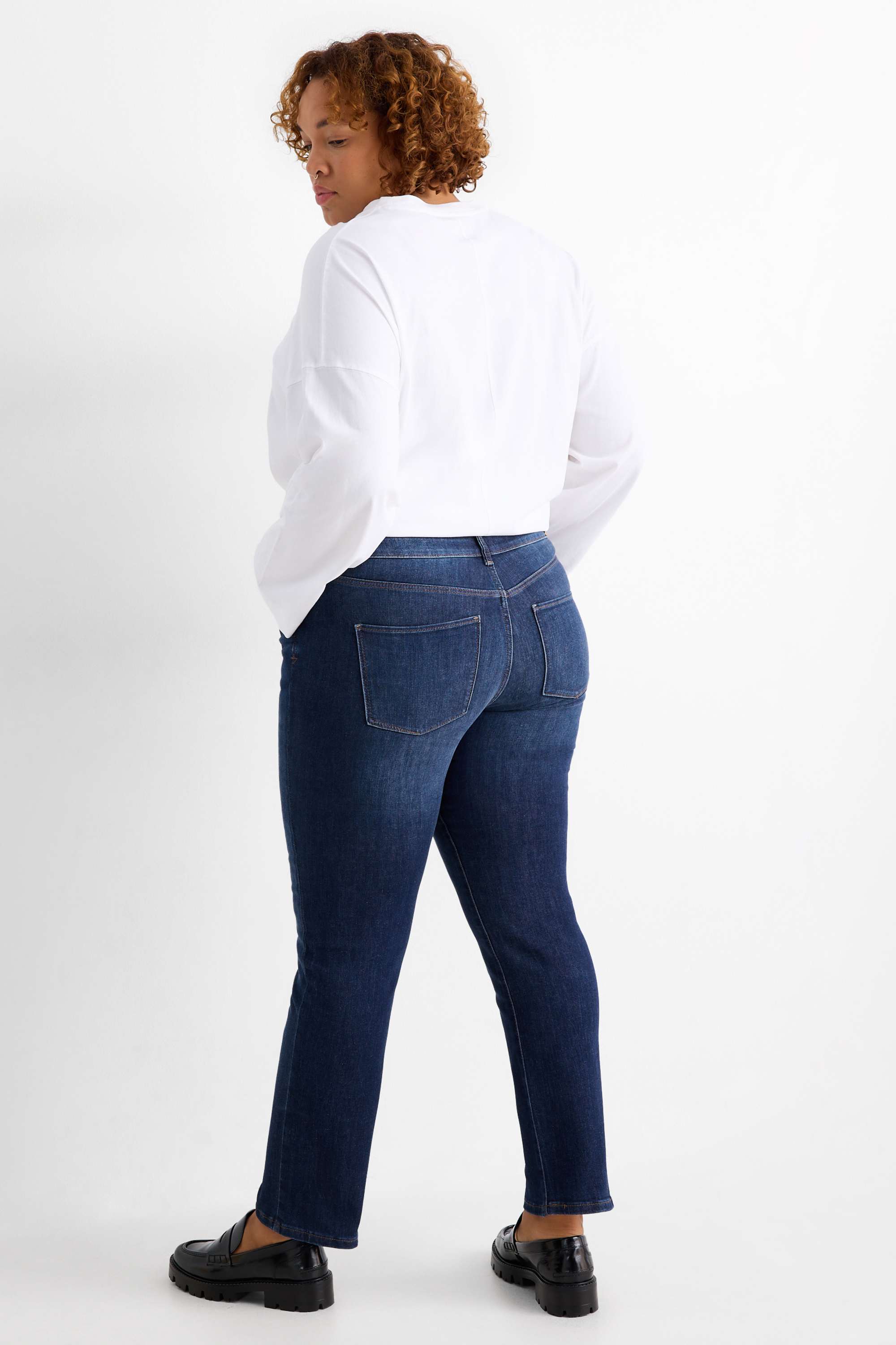 Straight jeans - mid-rise waist - LYCRA® denim-dark blue