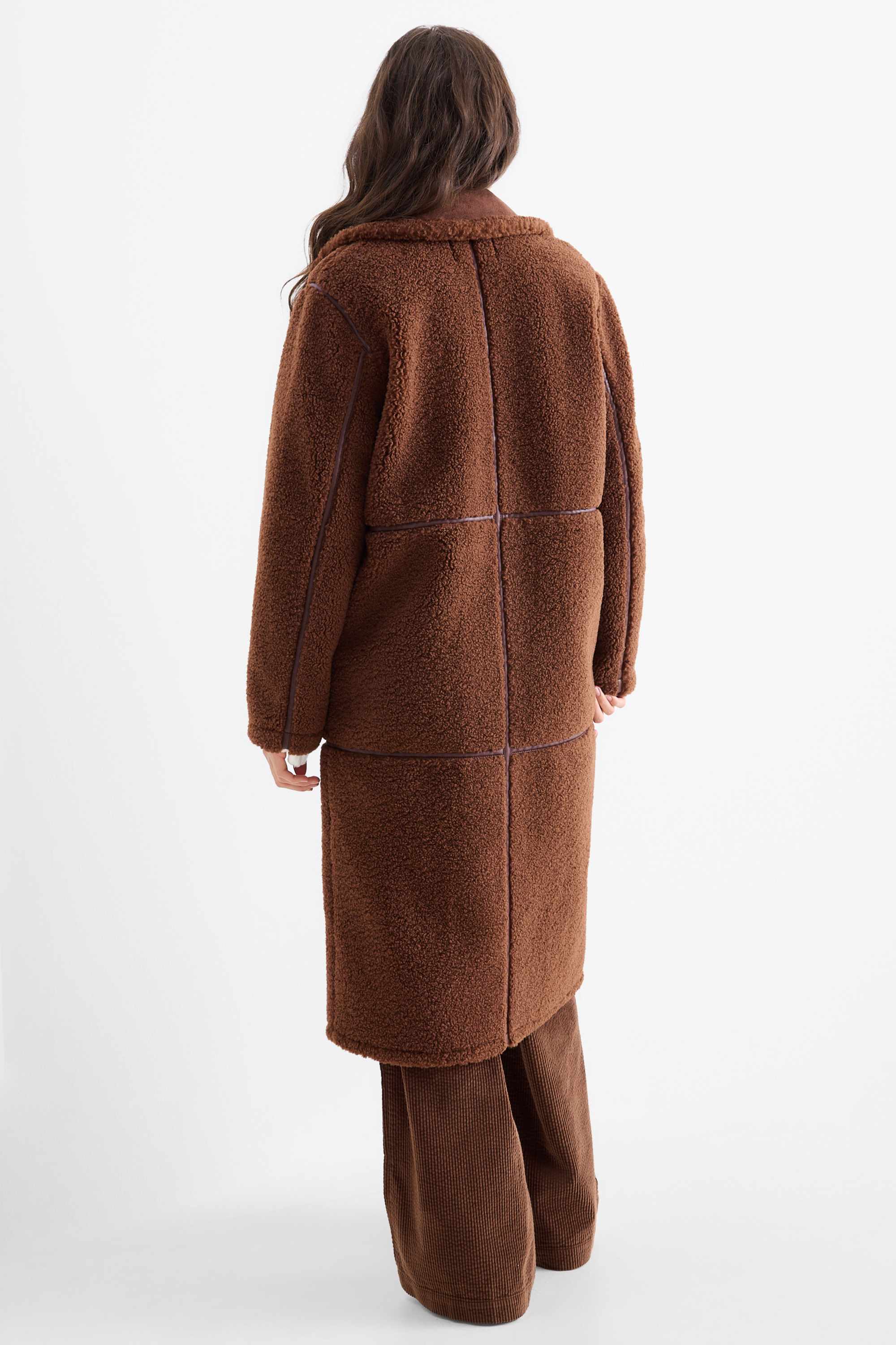 Faux shearling coat - faux leather brown
