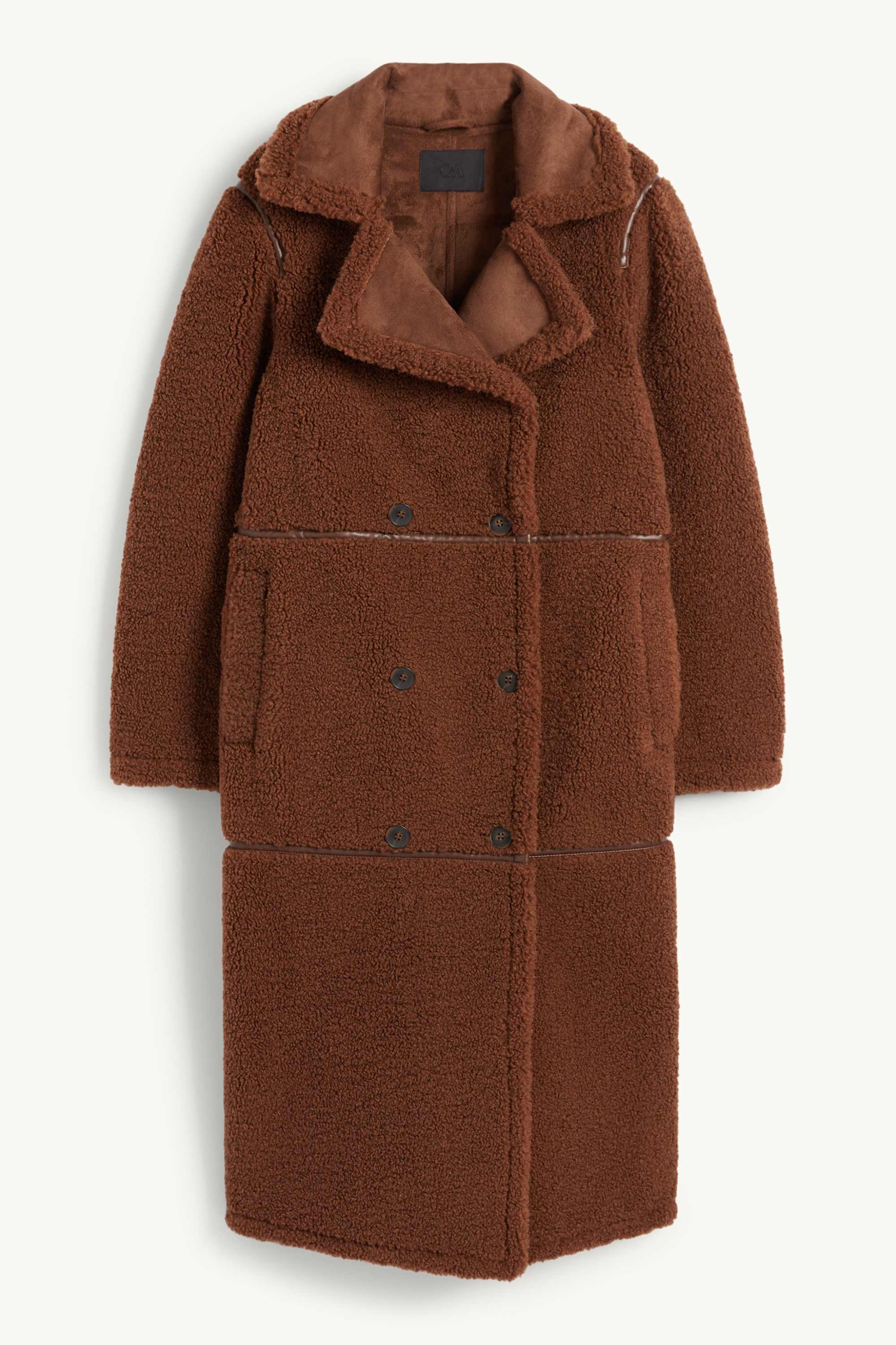 Faux shearling coat - faux leather brown