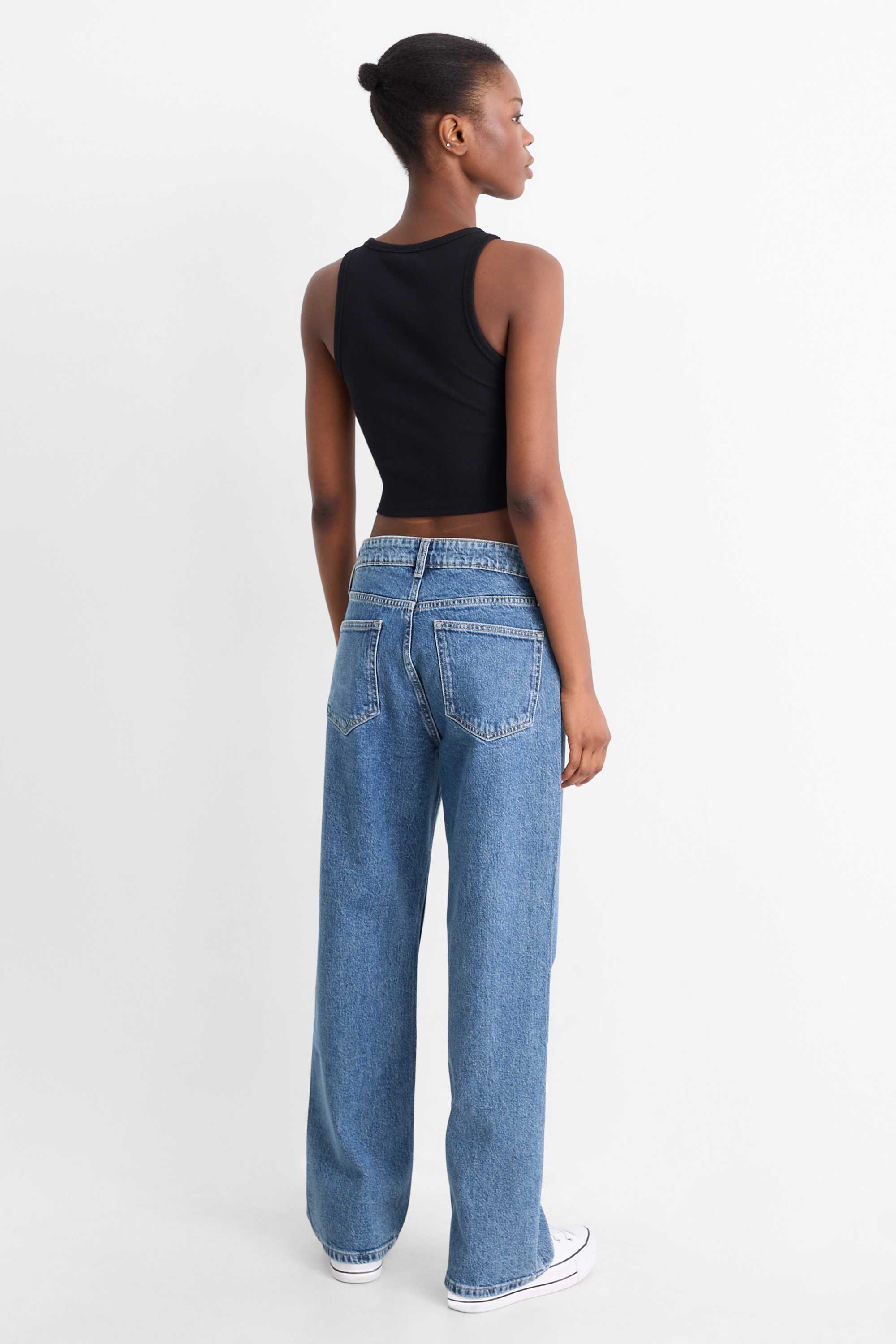 Baggy jeans - mid-rise waist blue denim