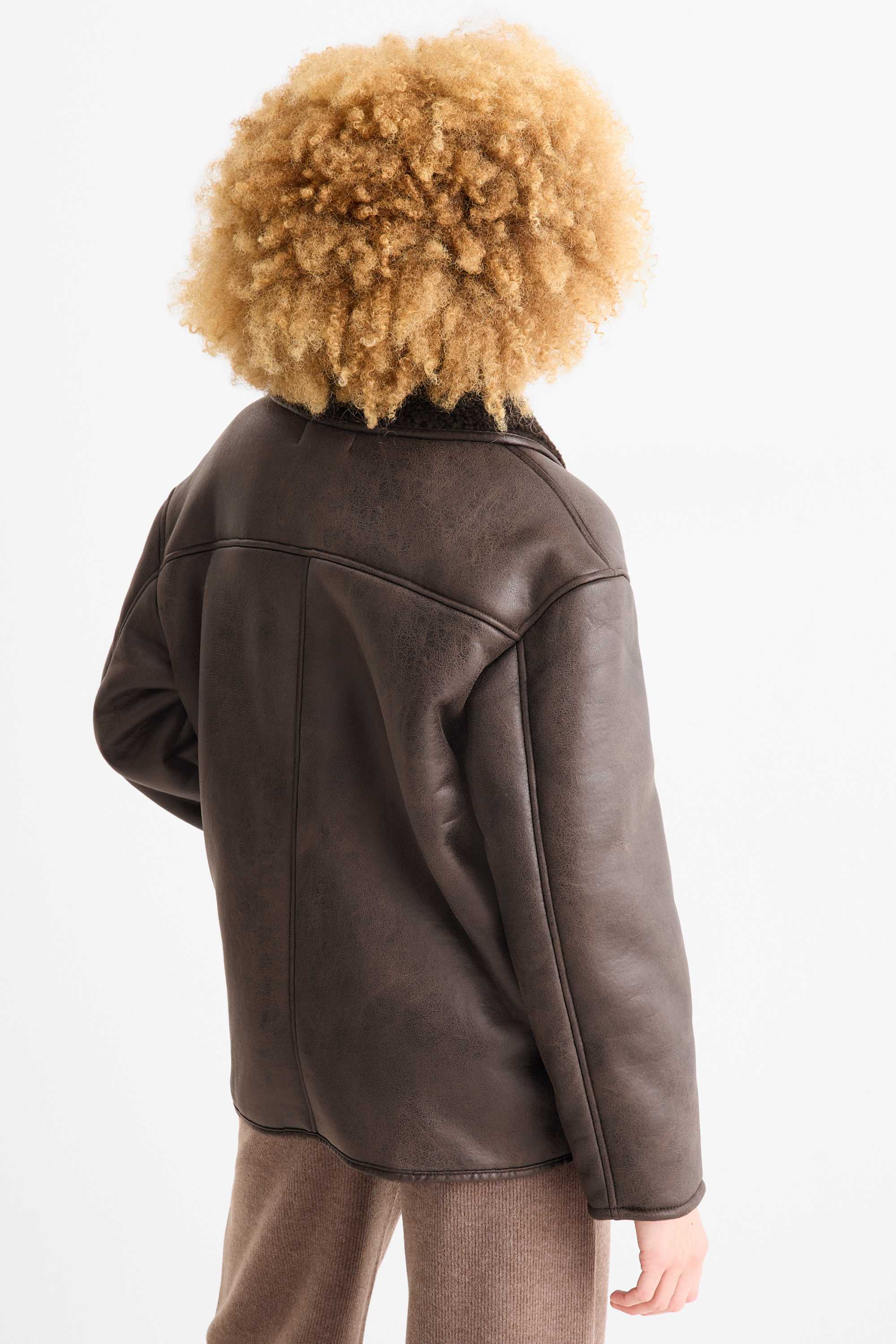 Faux shearling jacket - faux leather dark brown