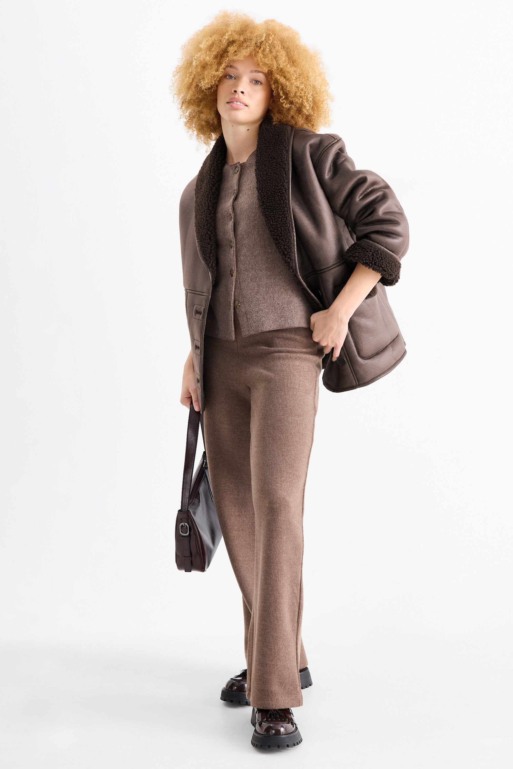Faux shearling jacket - faux leather dark brown