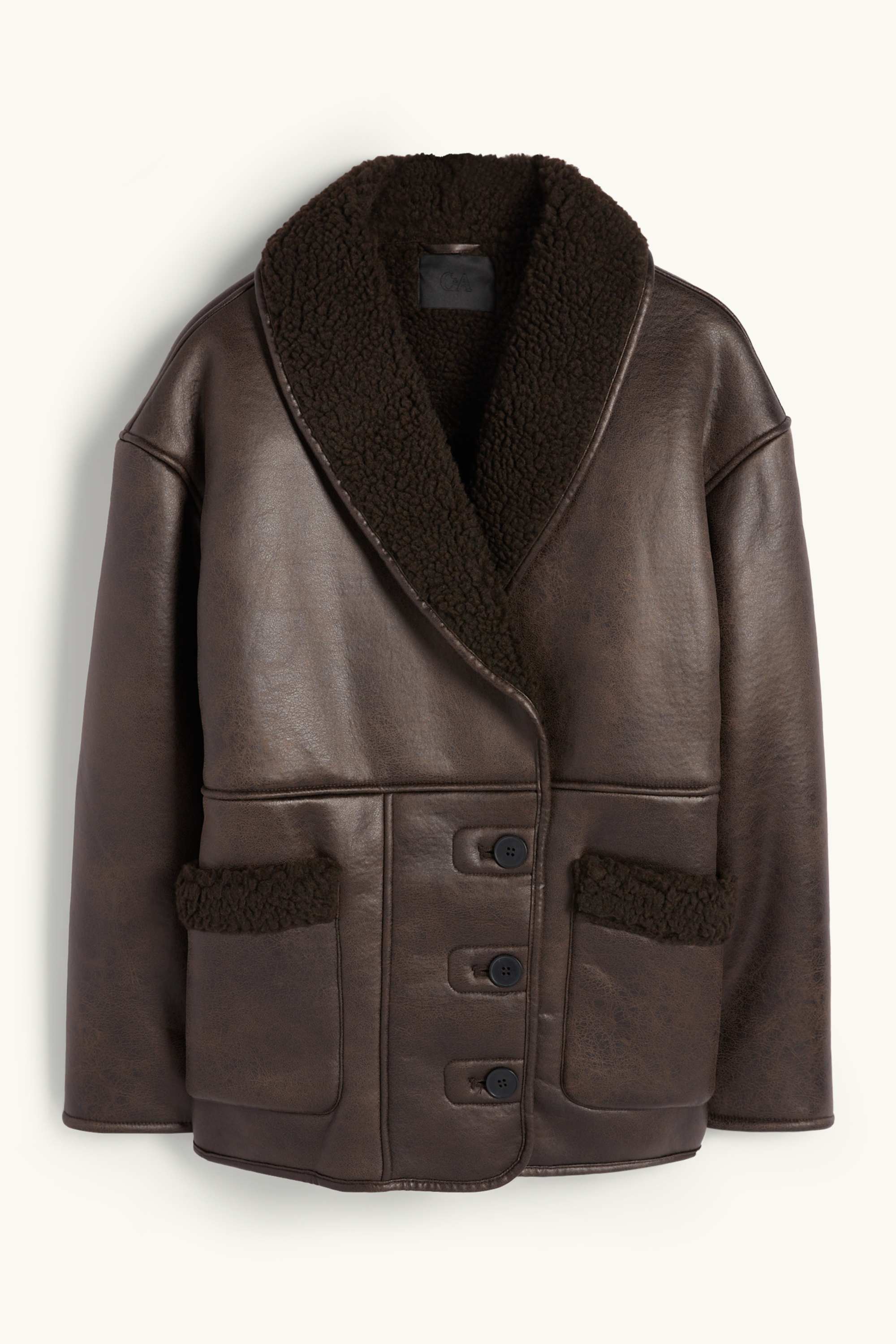 Faux shearling jacket - faux leather dark brown