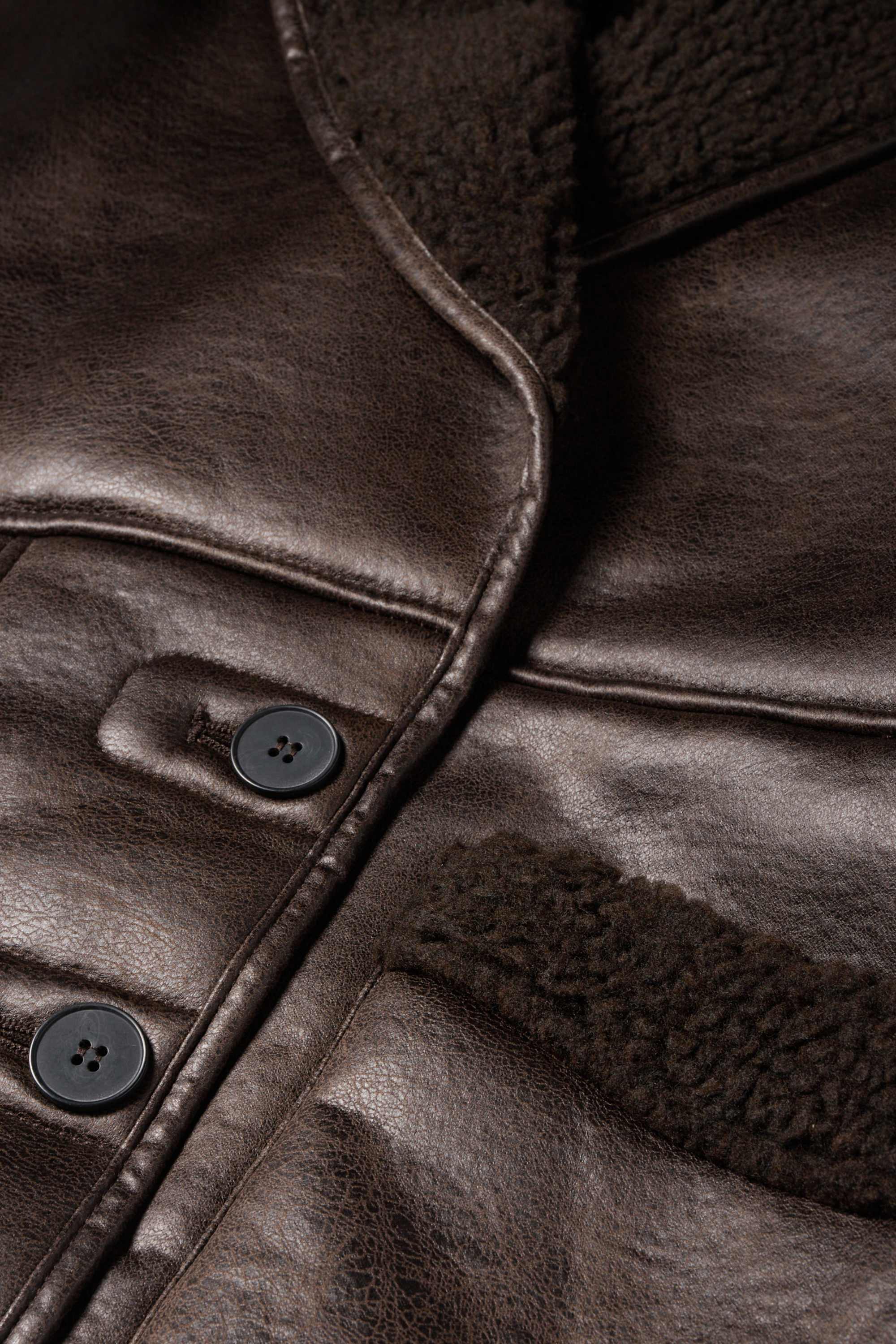 Faux shearling jacket - faux leather dark brown