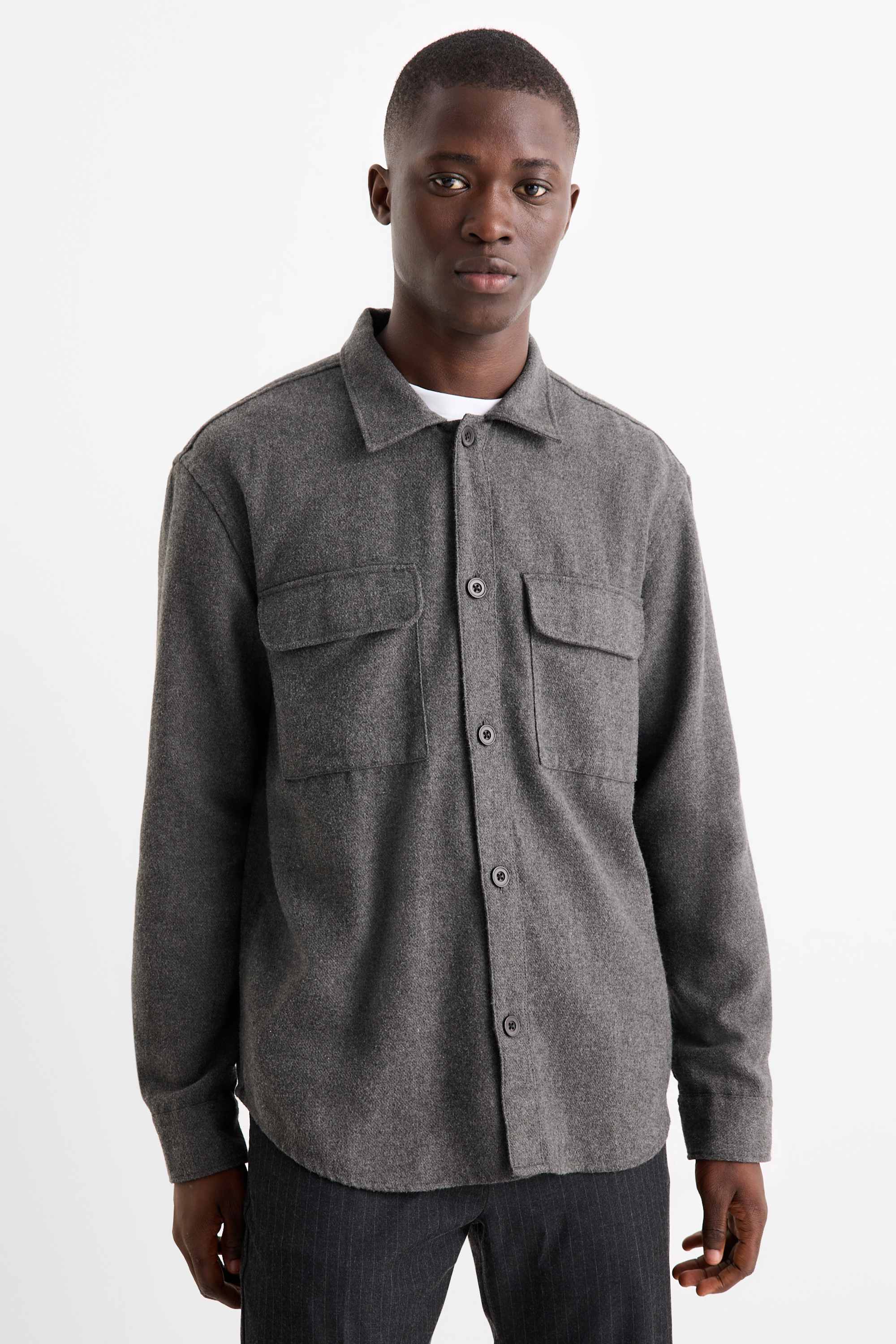 Shirt - relaxed fit - kent collar dark gray (1)