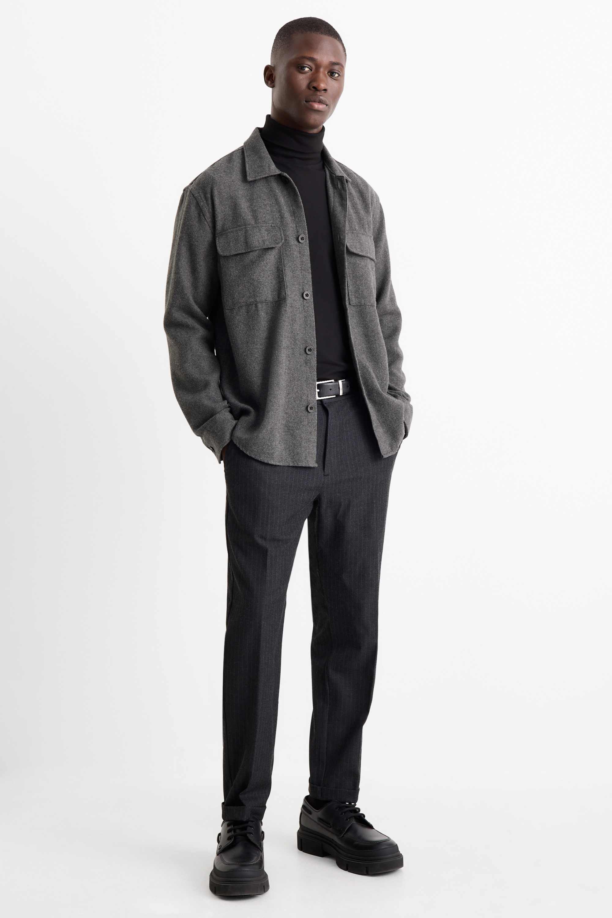 Shirt - relaxed fit - kent collar dark gray (1)