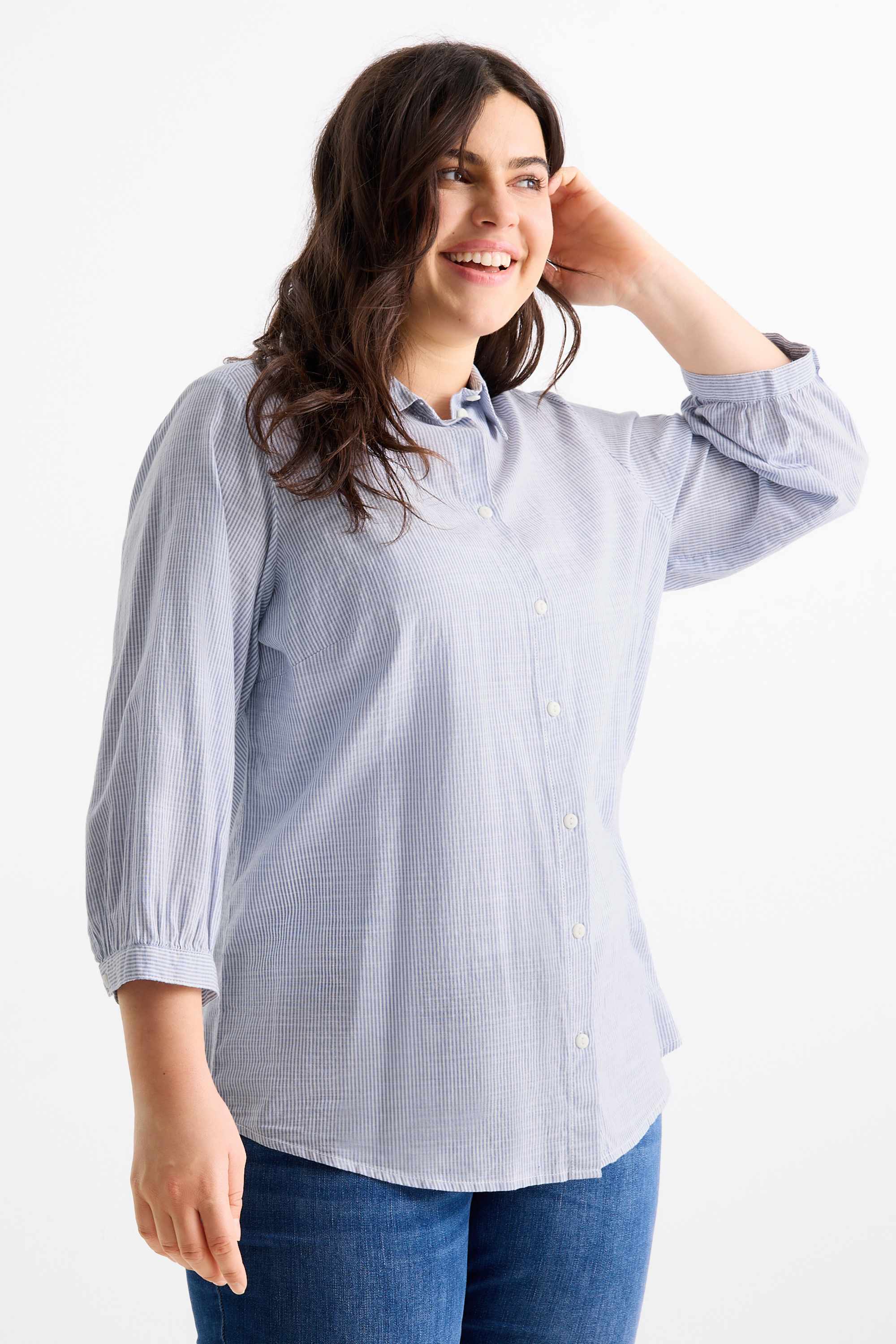 Blouse - striped white / light blue