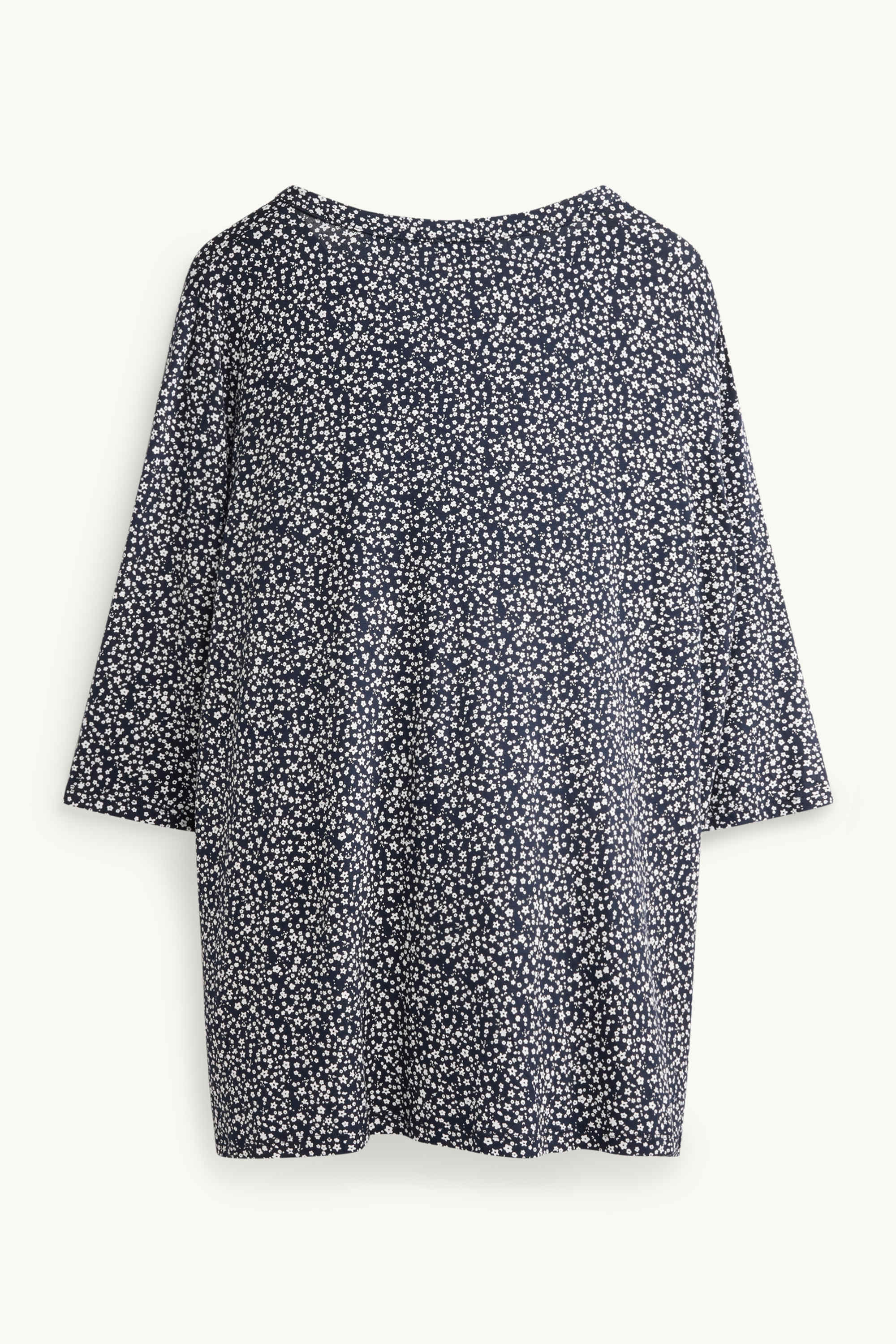 V-neck T-shirt - floral dark blue / white